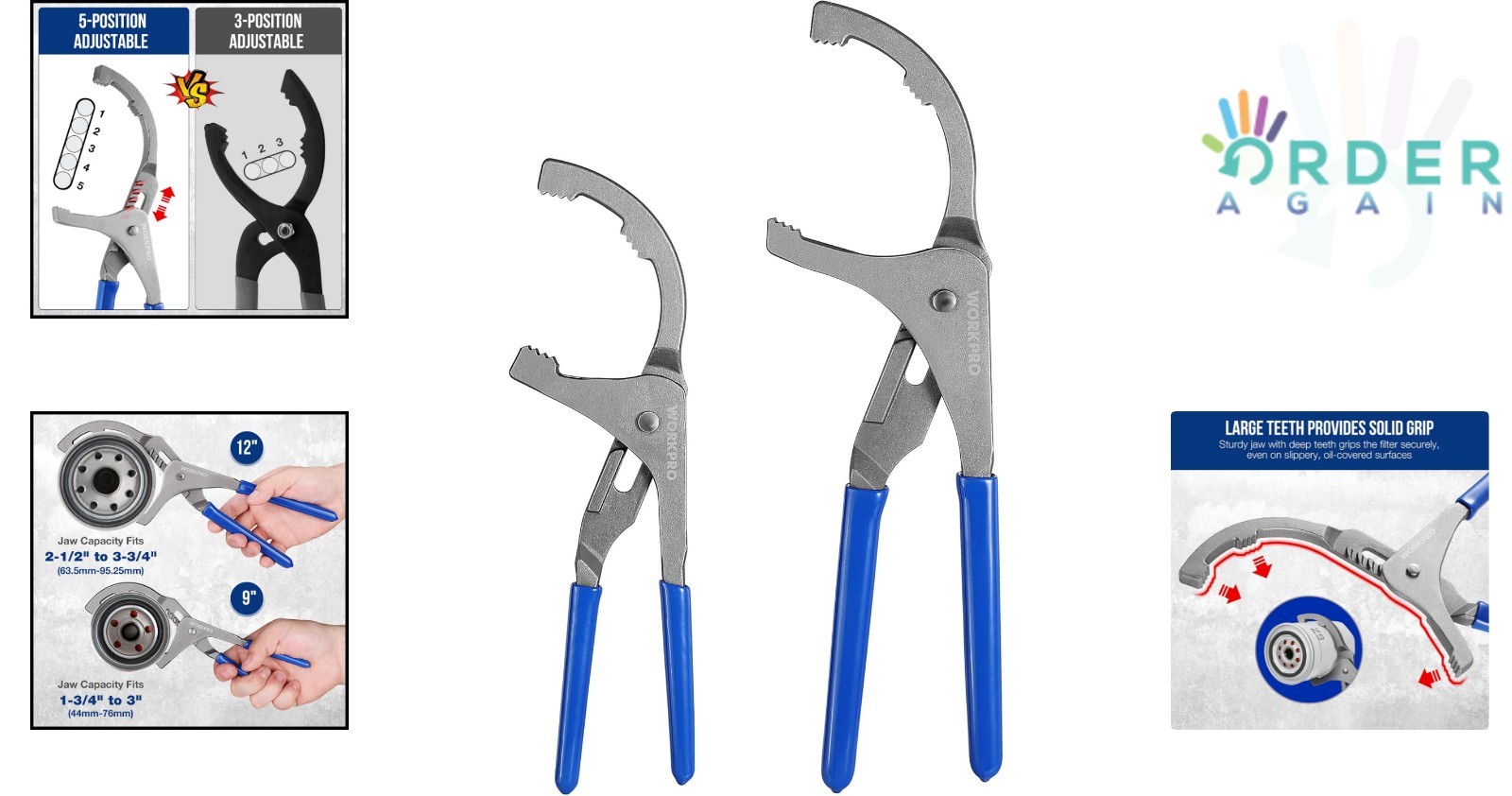 Oil Filter Wrench Set Carbon Steel Adjustable 9 & 12 Inch Auto Truck Tools