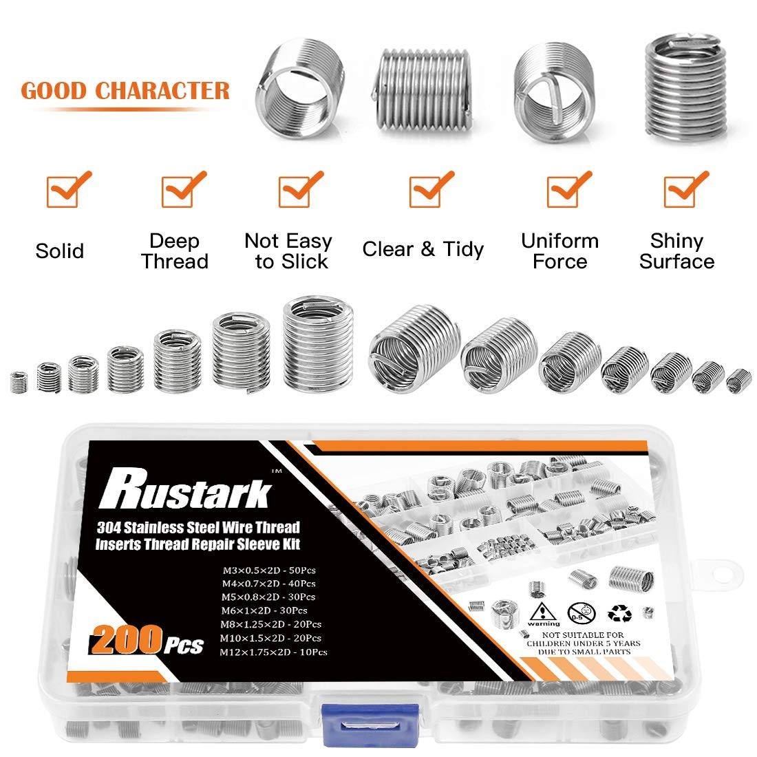 200 Pcs Stainless Steel Thread Inserts Kit M3-M12 Helicoil Screw Repair Set