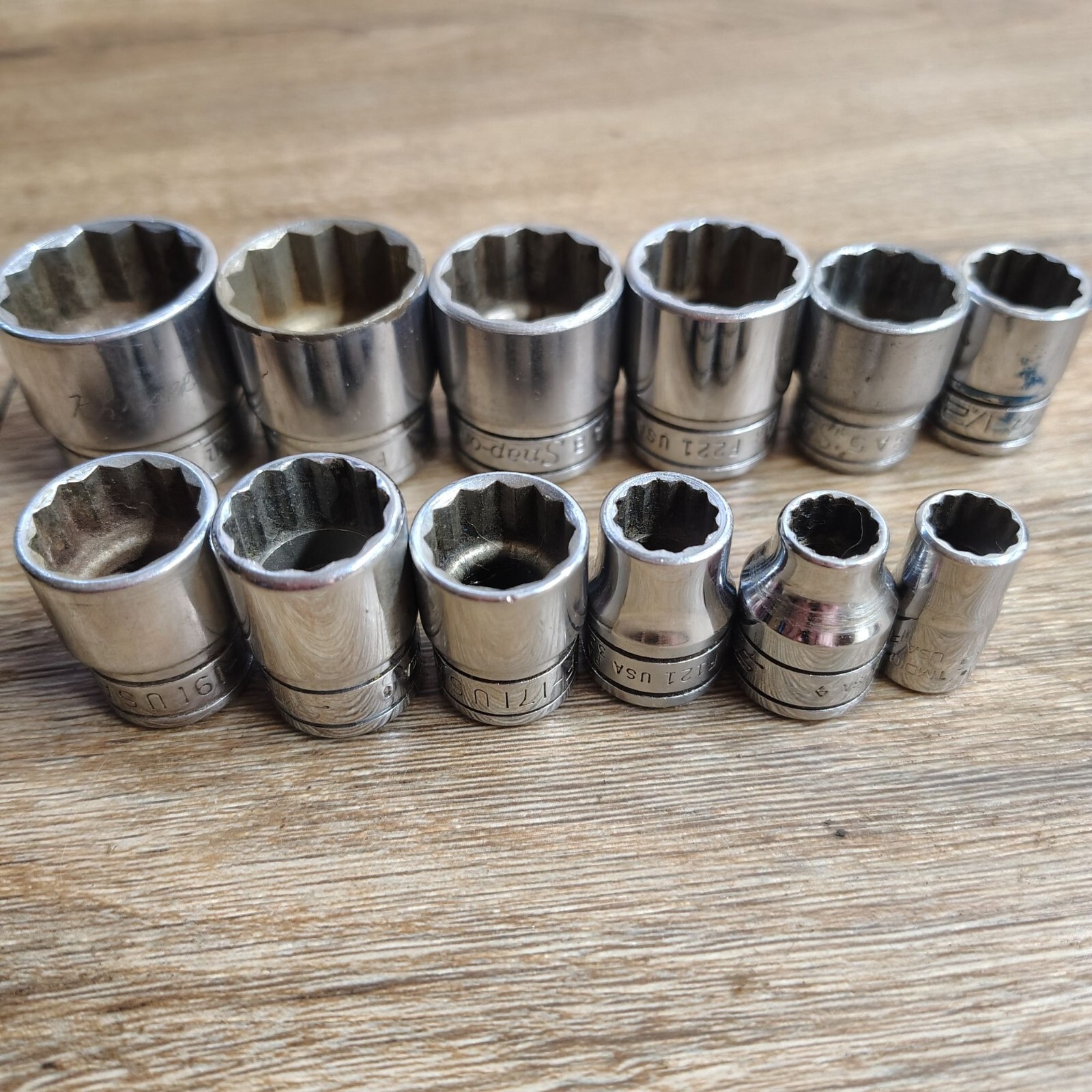 10 pc Snap-On Tools 3/8″ Drive 12-Point SAE Flank Drive® Shallow Socket SET