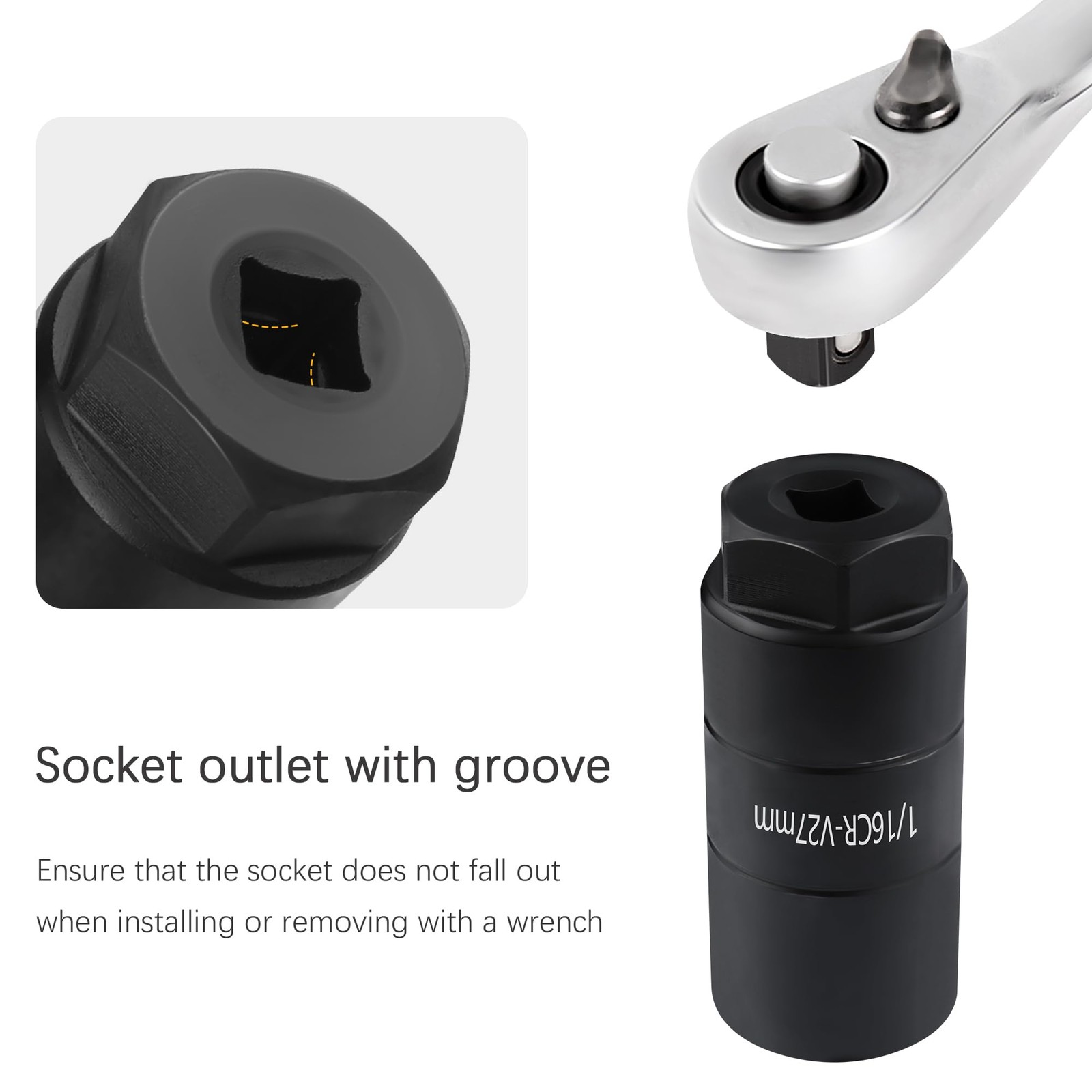Oil Pressure Sensor Socket,1 1/16 Socket Switch Fits 3/8″ Drive or 1 1/8″ Black