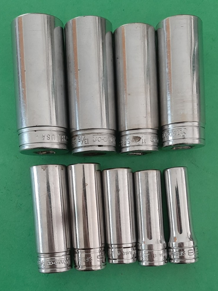 Snap-on 3/8″ Drive 9 PC 6pt Point Deep Socket Set 3/8″ to 7/8″ SFS121- SFS281
