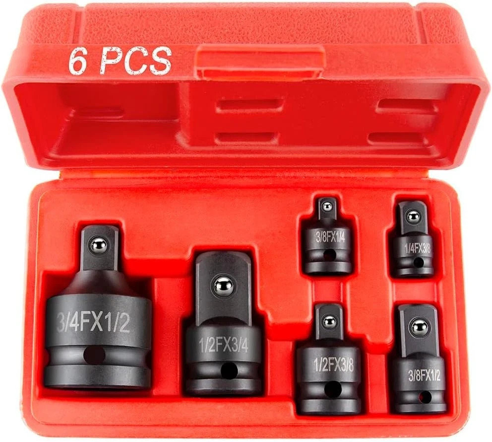 6 Piece impact Socket Adapter and Reducer Set, 1/4″, 3/8″, heavy-Black, Black