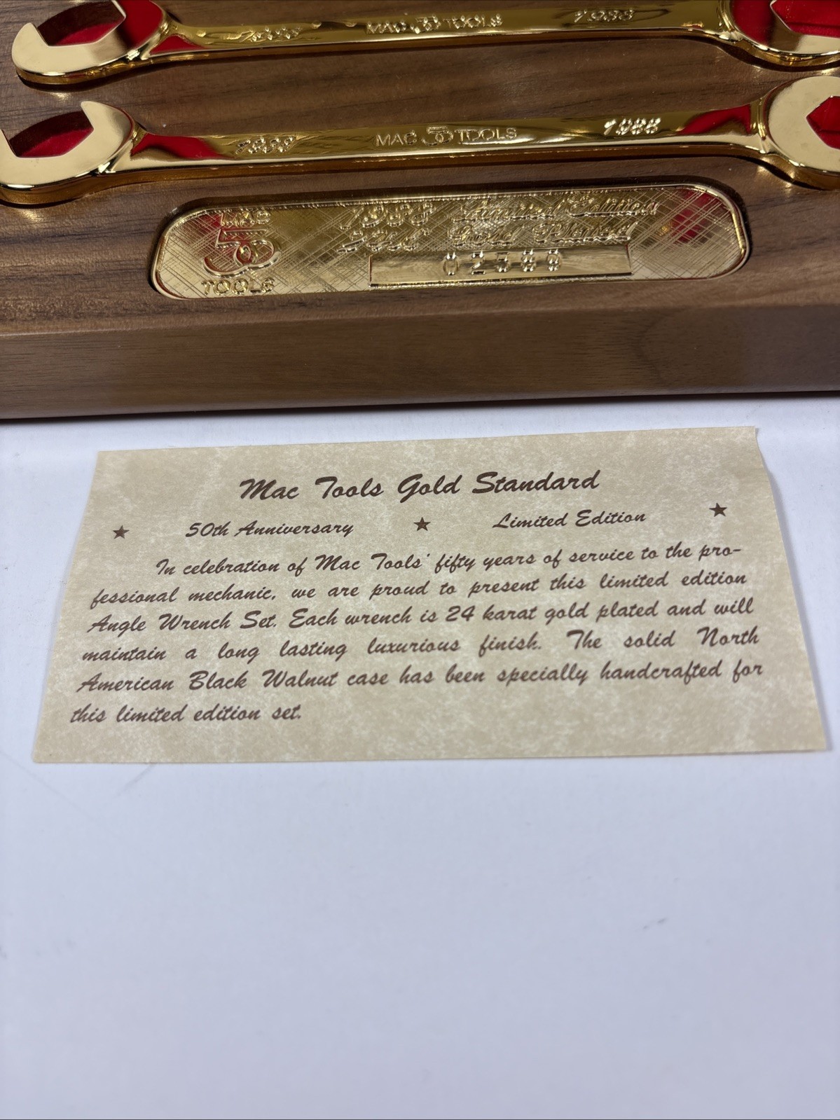 24kt Gold 1988 50 year Anniversary Mac Tools Collector’s Club 3 Piece Wrench Set