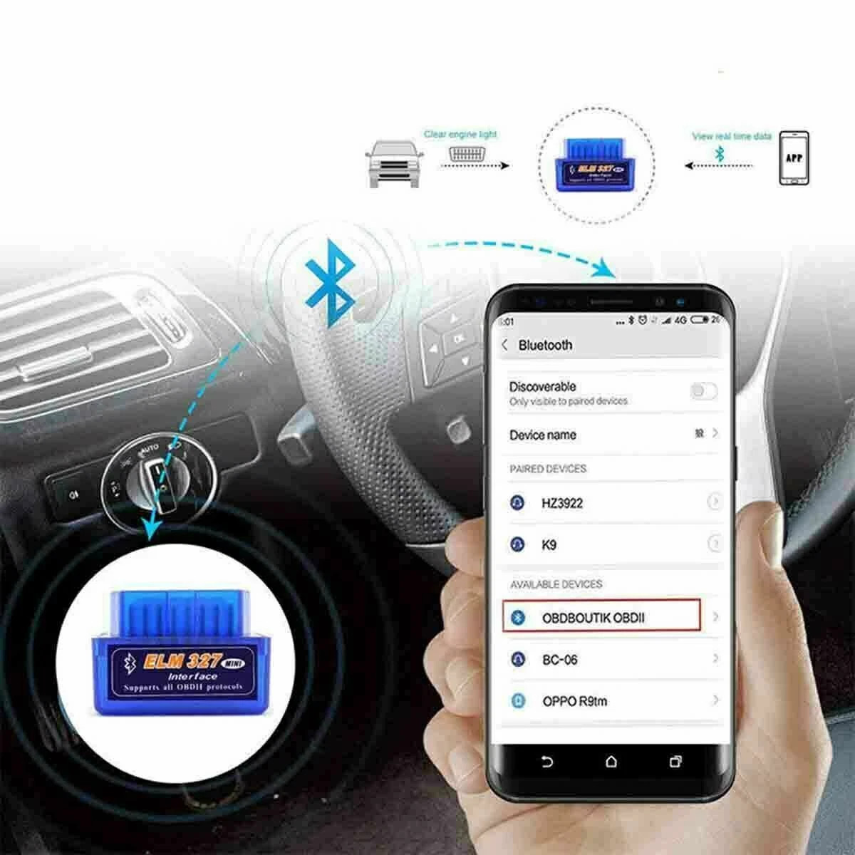 ELM327 OBD2 Code Reader Auto Diagnostic Tool Bluetooth OBDII Scanner for Android