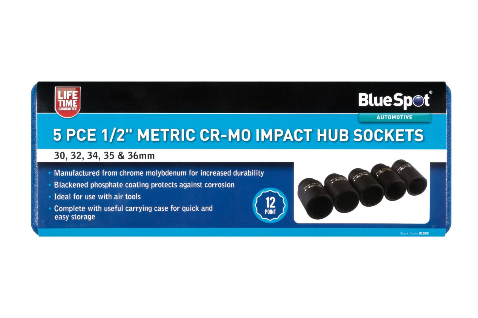 Blue Spot Tools 5 Piece 1/2 Drive Metric Impact Hub Socket Set 30mm – 36mm +PP