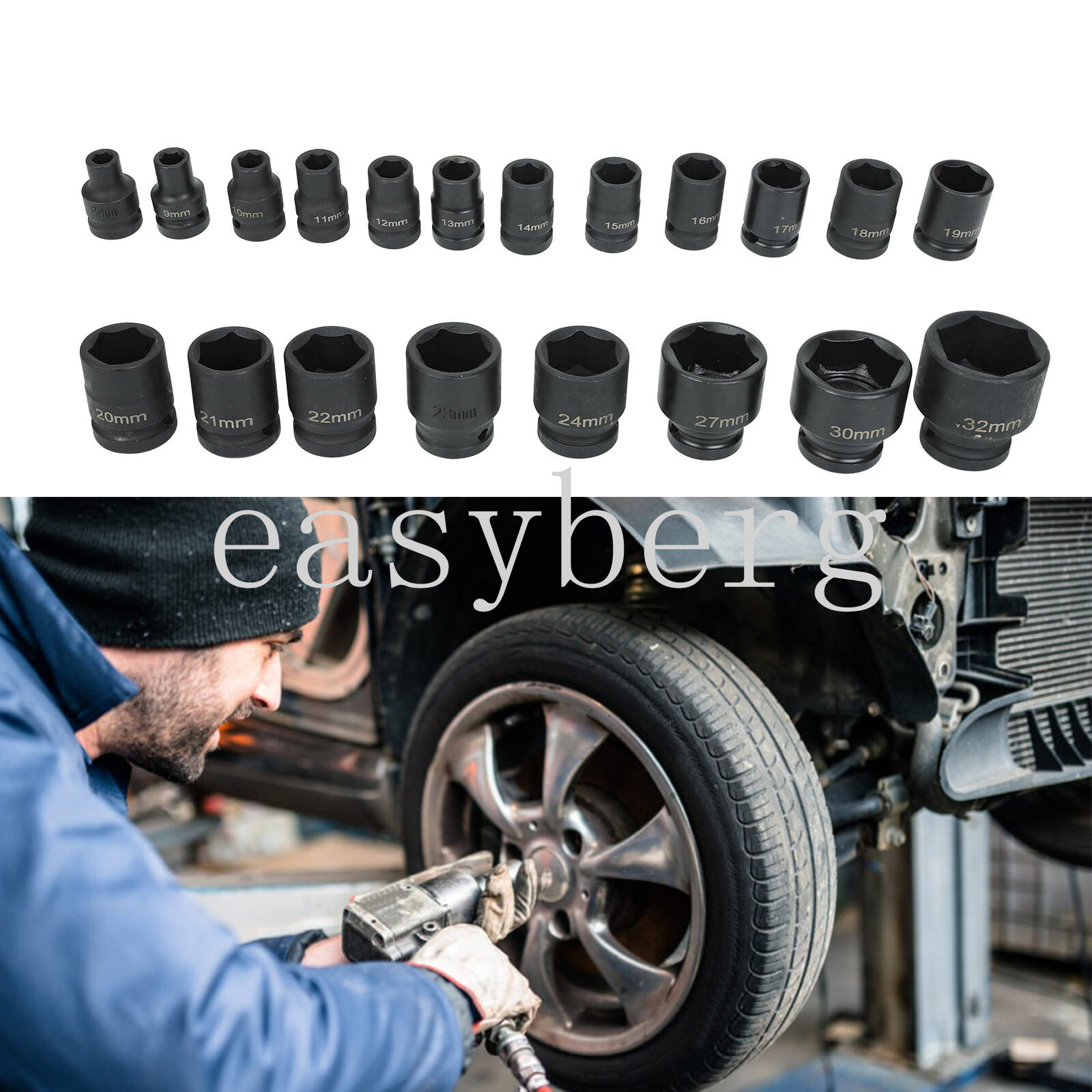 35pcs 1/2″ Deep Impact Socket Set Drive 8-32mm Metric Garage Sae With Case US