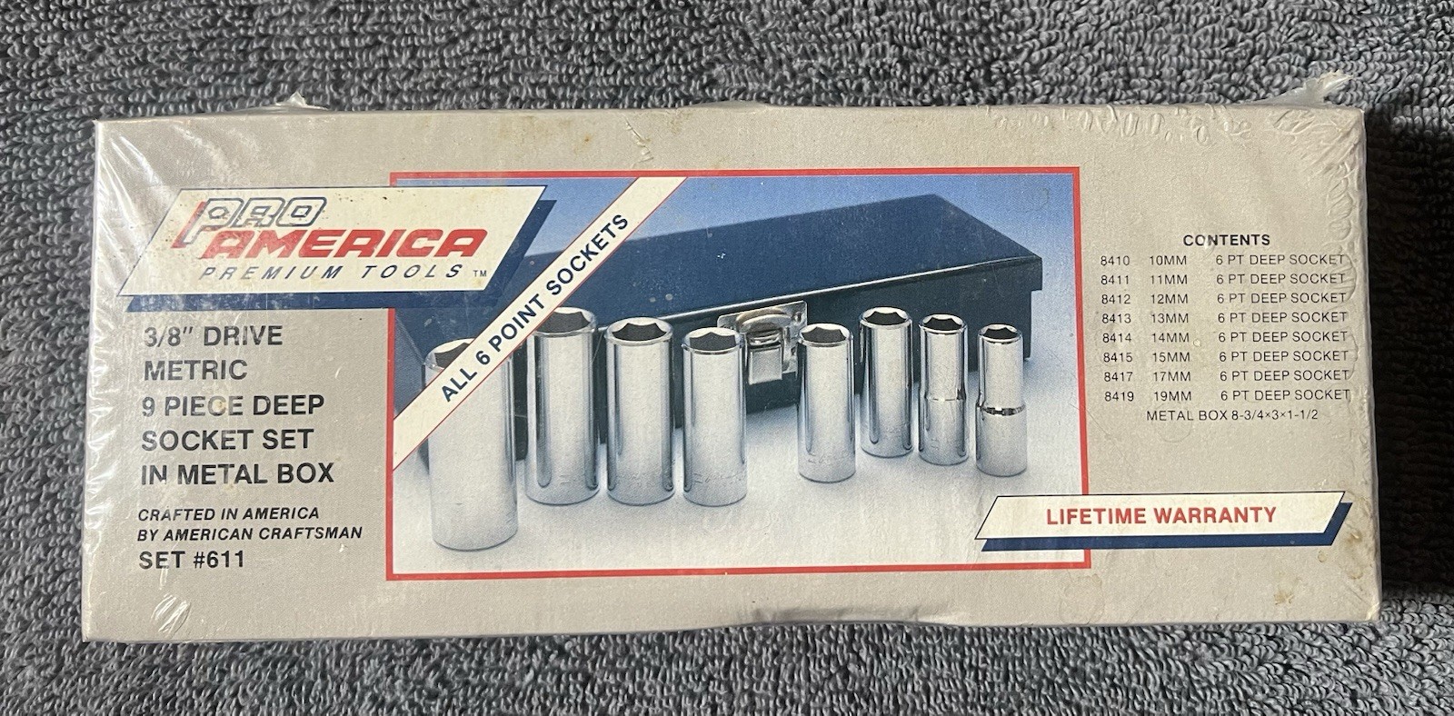 9 Piece Pro America 3/8″ Drive Deep Metric 6 Point Socket Set 10-15 17 19mm USA