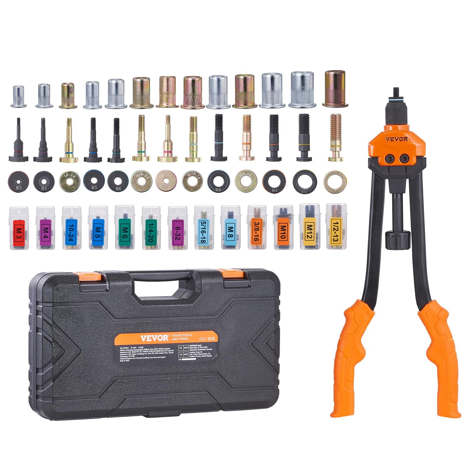 VEVOR 16″ Rivet Nut Tool, Labor-Saving Rivnut Tool Kit 16″, Orange & Black