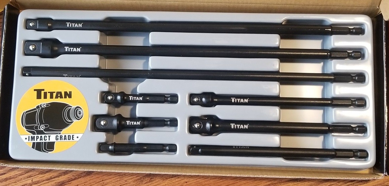 Titan 9pc Impact Socket Adapter Set 1/4″ Hex to 1/4, 3/8 & 1/2″ sq dr #12089
