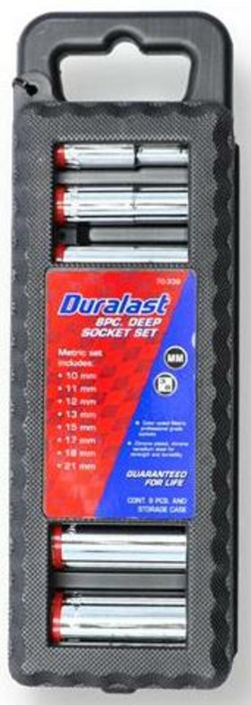 Duralast 8 pc 3/8» METRIC DEEP SOCKET SET 10-21MM w/Carrying Case SAE 70-339