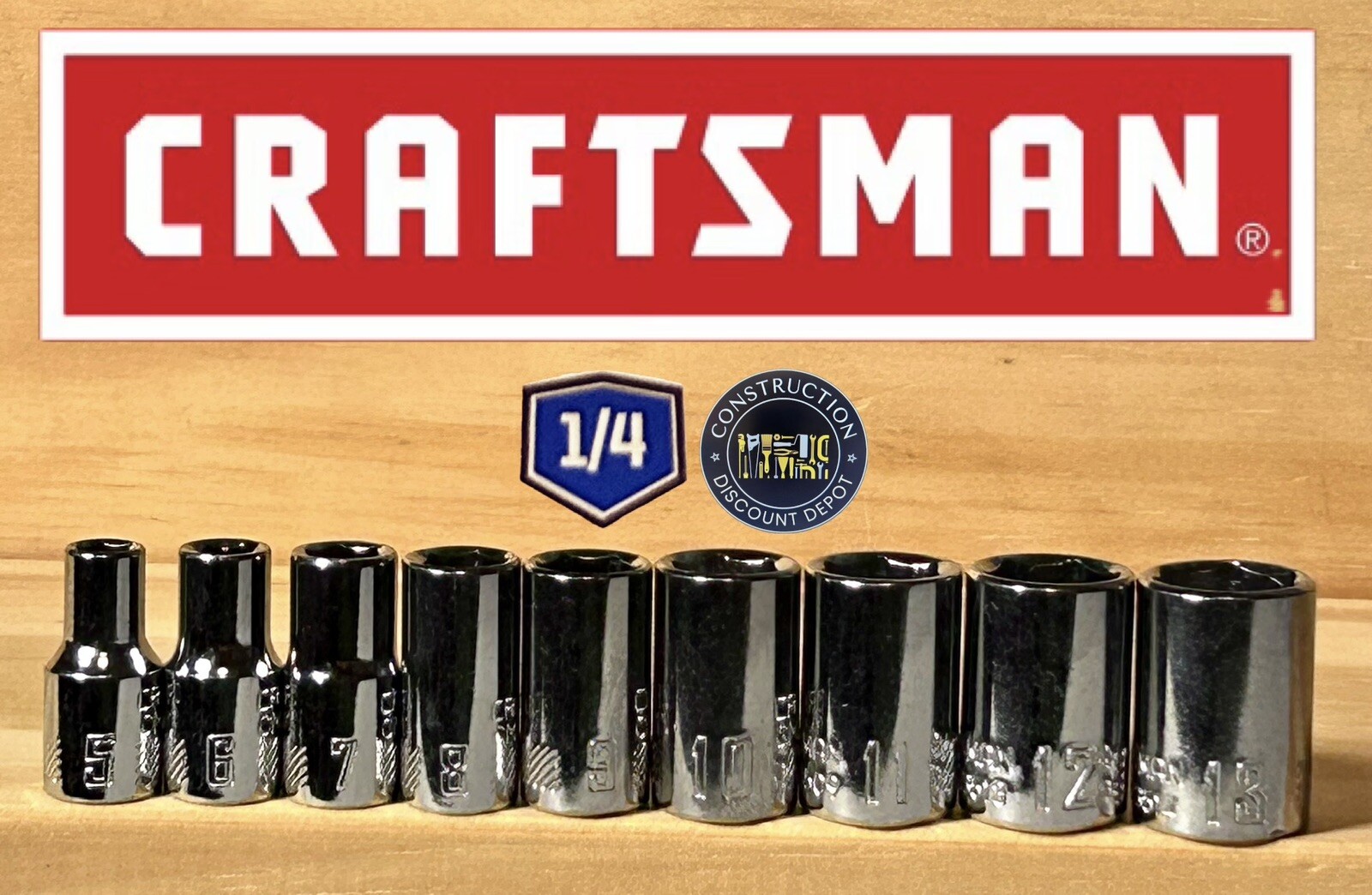 Craftsman 1/4″ Drive 9 pc 6 Pt Metric MM Chrome Socket Set 5-13 mm