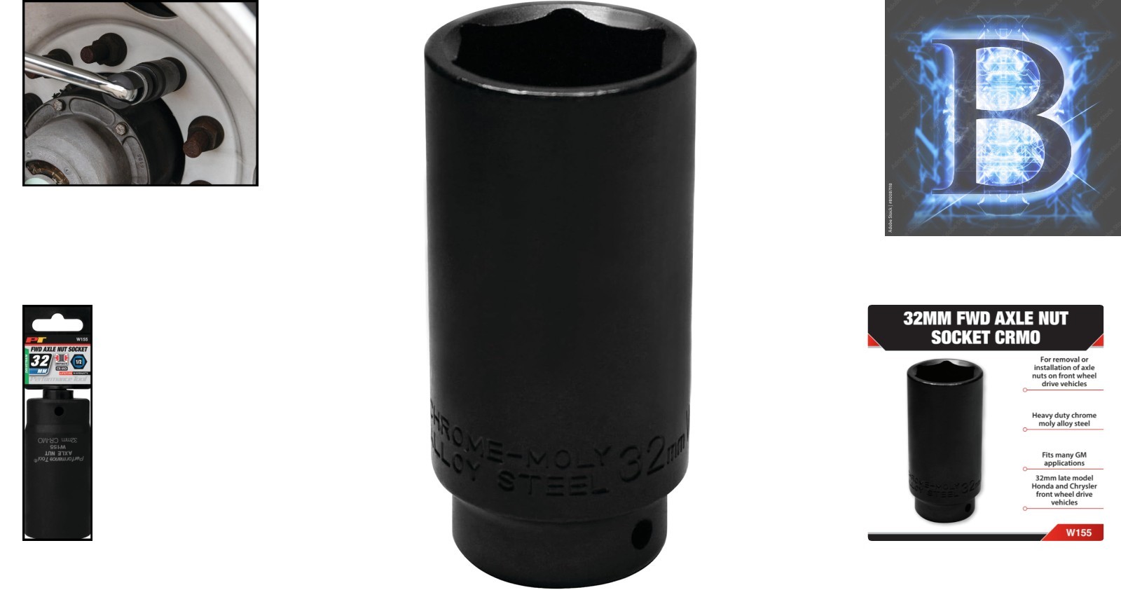 Durable 32mm FWD Axle Nut Socket W155 in Chrome Moly Steel for Auto Repairs