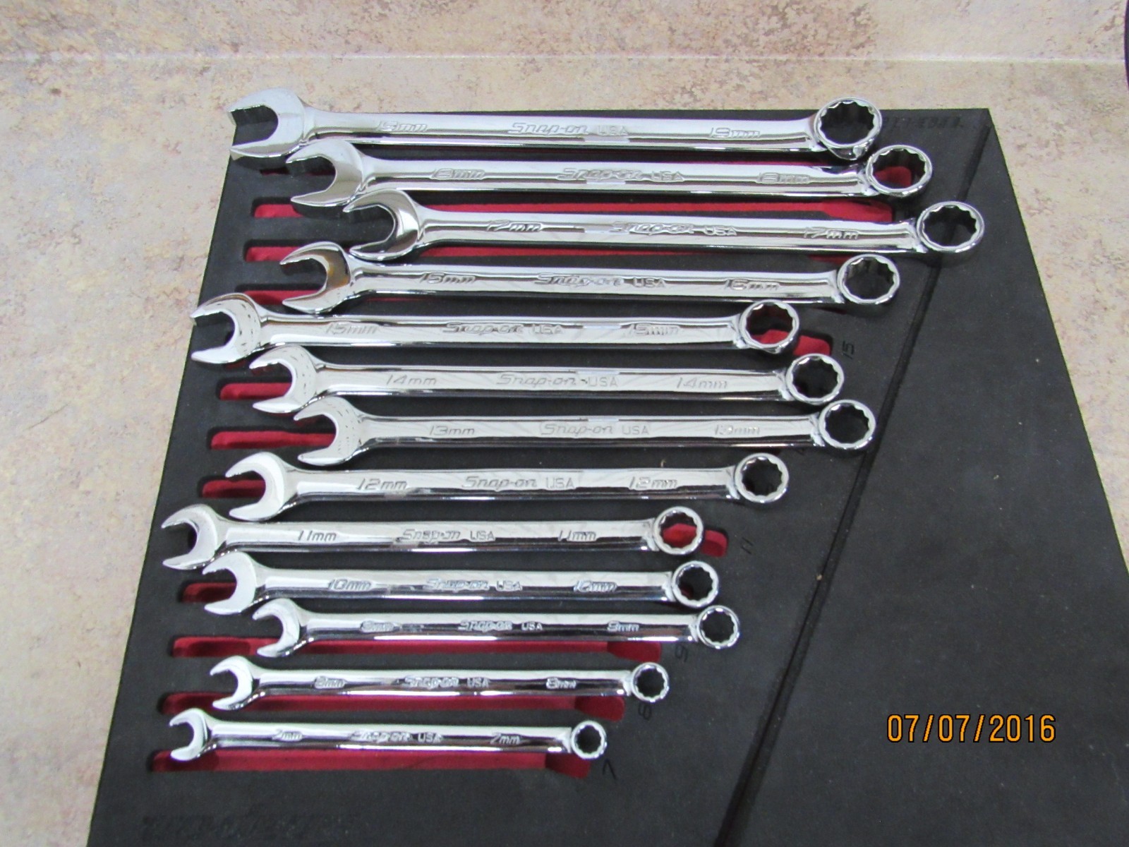 Snap-On 13pc 12 Pt Metric Flank Drive Wrench Set PRO-FI foam 7-19mm SOEXM01FMBR