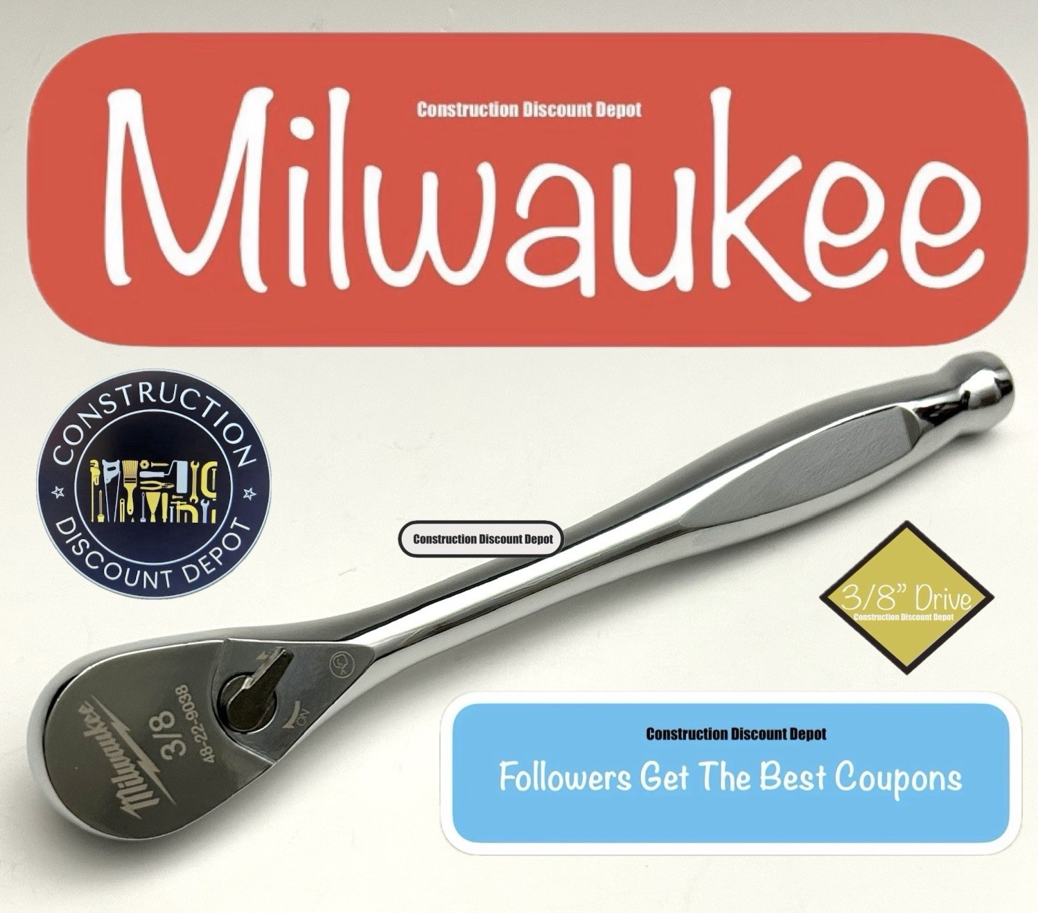 NEW Milwaukee Tools 90T 48-22-9038 3/8″ Drive Chrome Ratchet