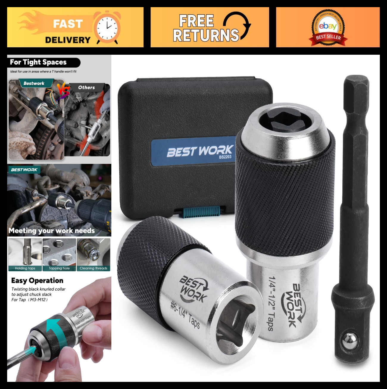 3pcs Adjustable Tap Socket Set – 3/8″ Drive Tool with Adapter for Taps & Reamers