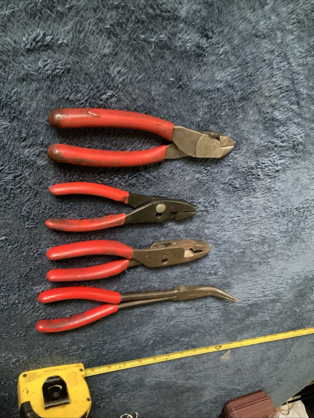 Snap On 4pc Pliers Set……one Can’t See Logo….and One Not Sure If Bent Handle….