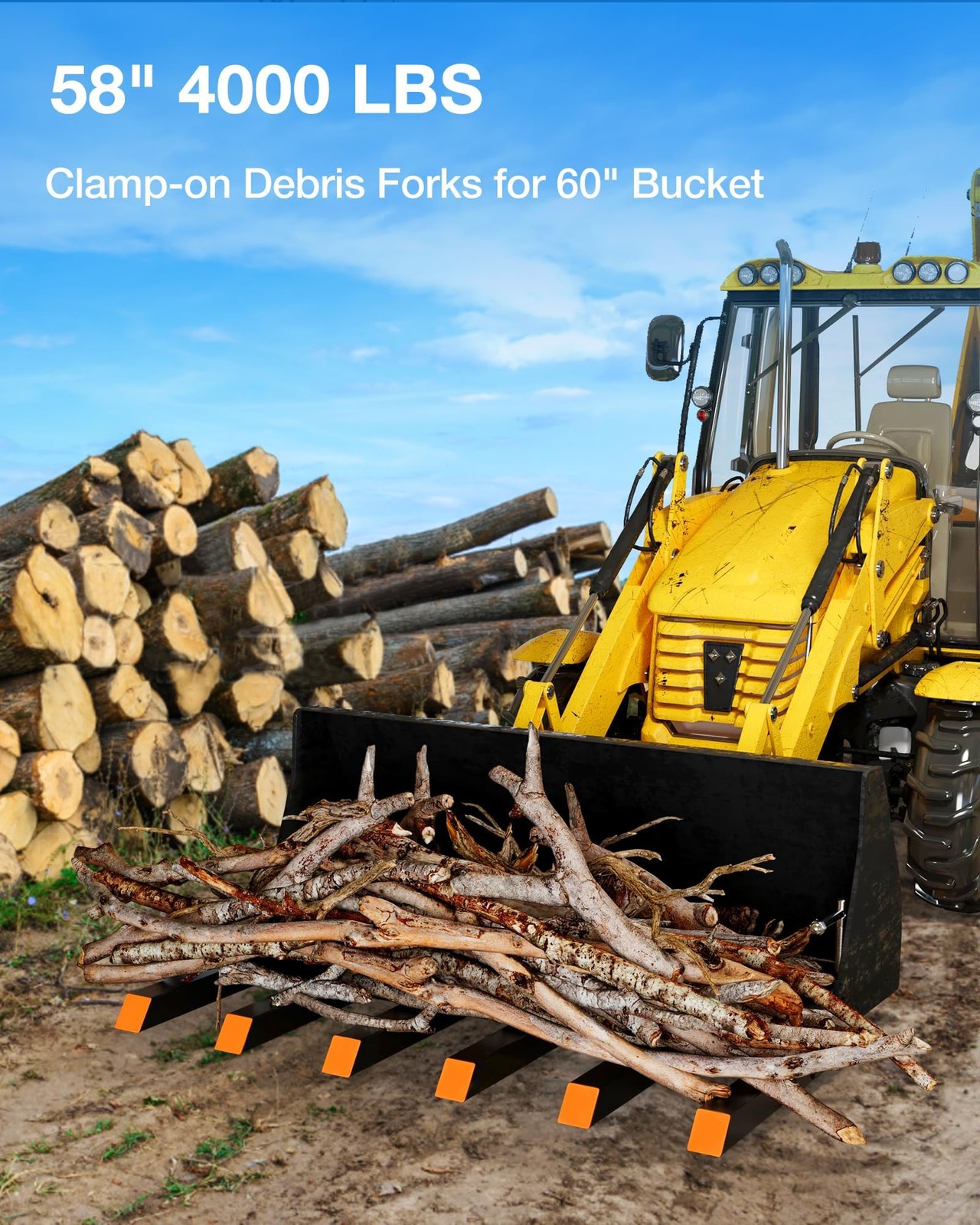 4000LB Clamp On Debris Forks for 60″ Bucket, 6 Tine Heavy Duty Tractor Forks
