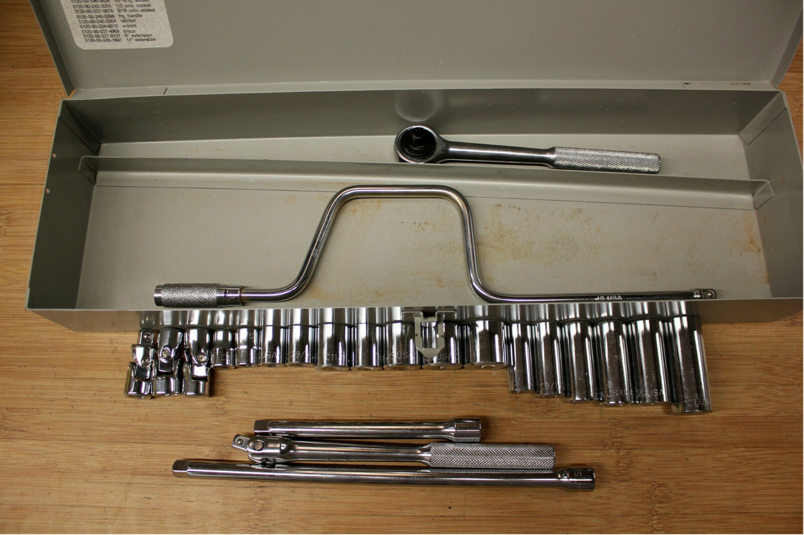 23pc JS USA Military Socket Set w/Swivel,Breaker Bar,U-joint,Ratchet – 12 Point