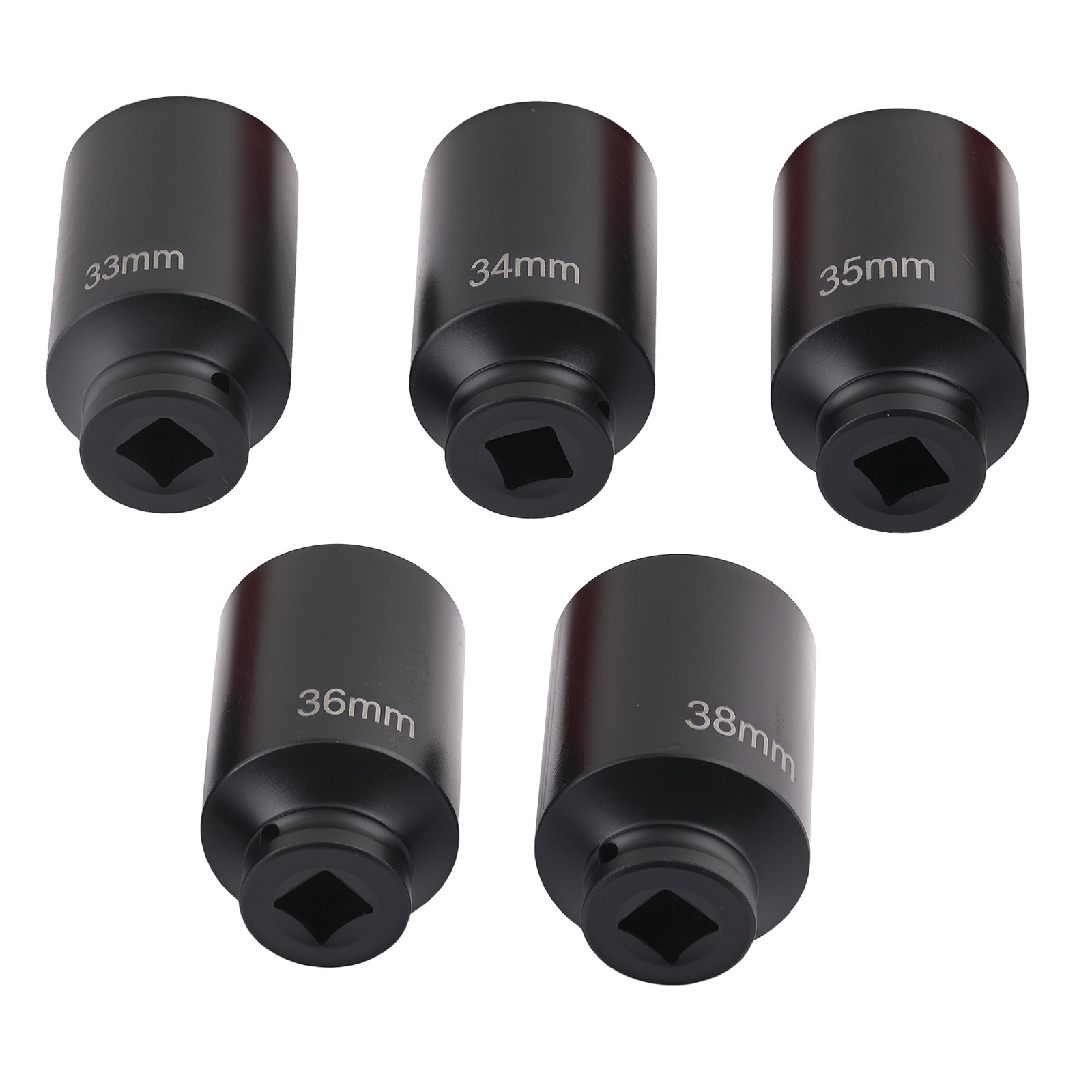 5PC 1/2» Drive 6 Point Deep Spindle Axle Nut Socket Set 33, 34,35, 36,38mm