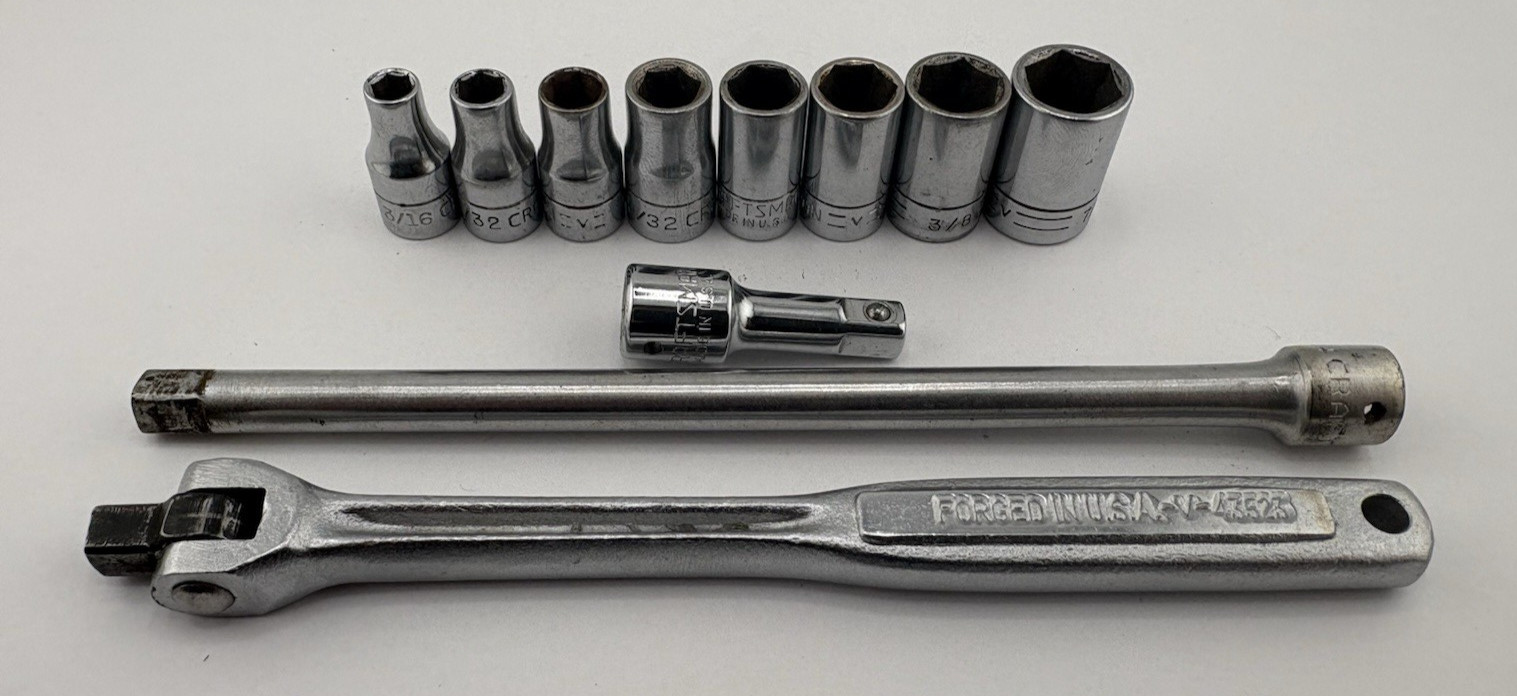 Vintage 8 Craftsman Shallow Sockets 1/4″ Drive 6pt 3/16″ – 7/16″ -V-