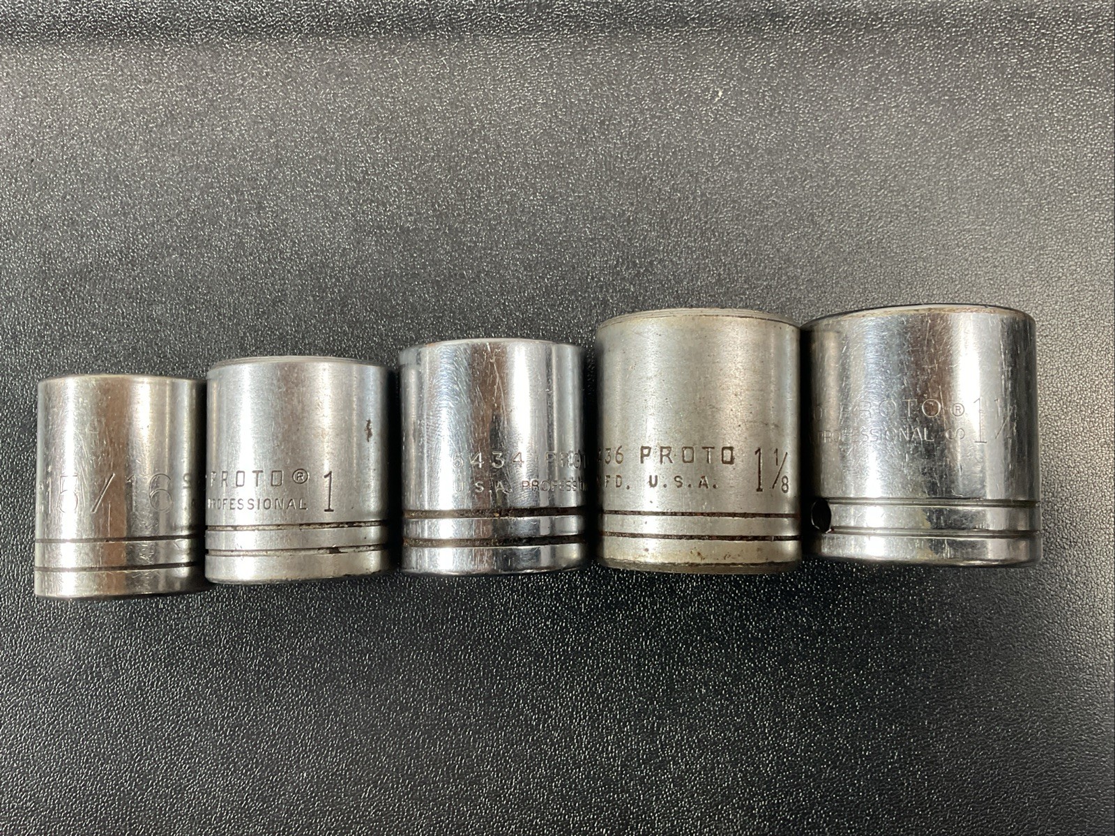 5pc PROTO 1/2″ Dr STD 12pt Socket Set 15/16in. – 1 1/4in. NO 1 3/16in.5430 5440