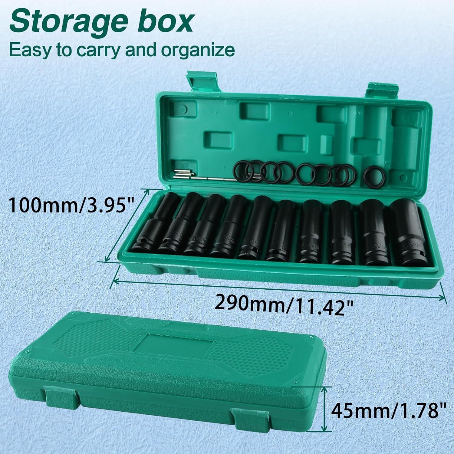 10pcs Metric Deep Impact Socket 1/2″ Drive 10mm-24mm 6 Point Sockets kit w/ case