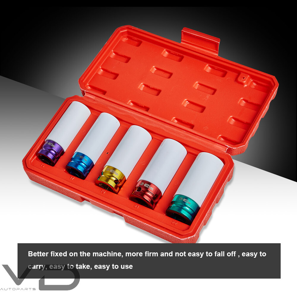 Tire Protection Sleeve Nut Socket Wheel Hub Tool Kits Set 5PCS 15 17 19 21 22mm