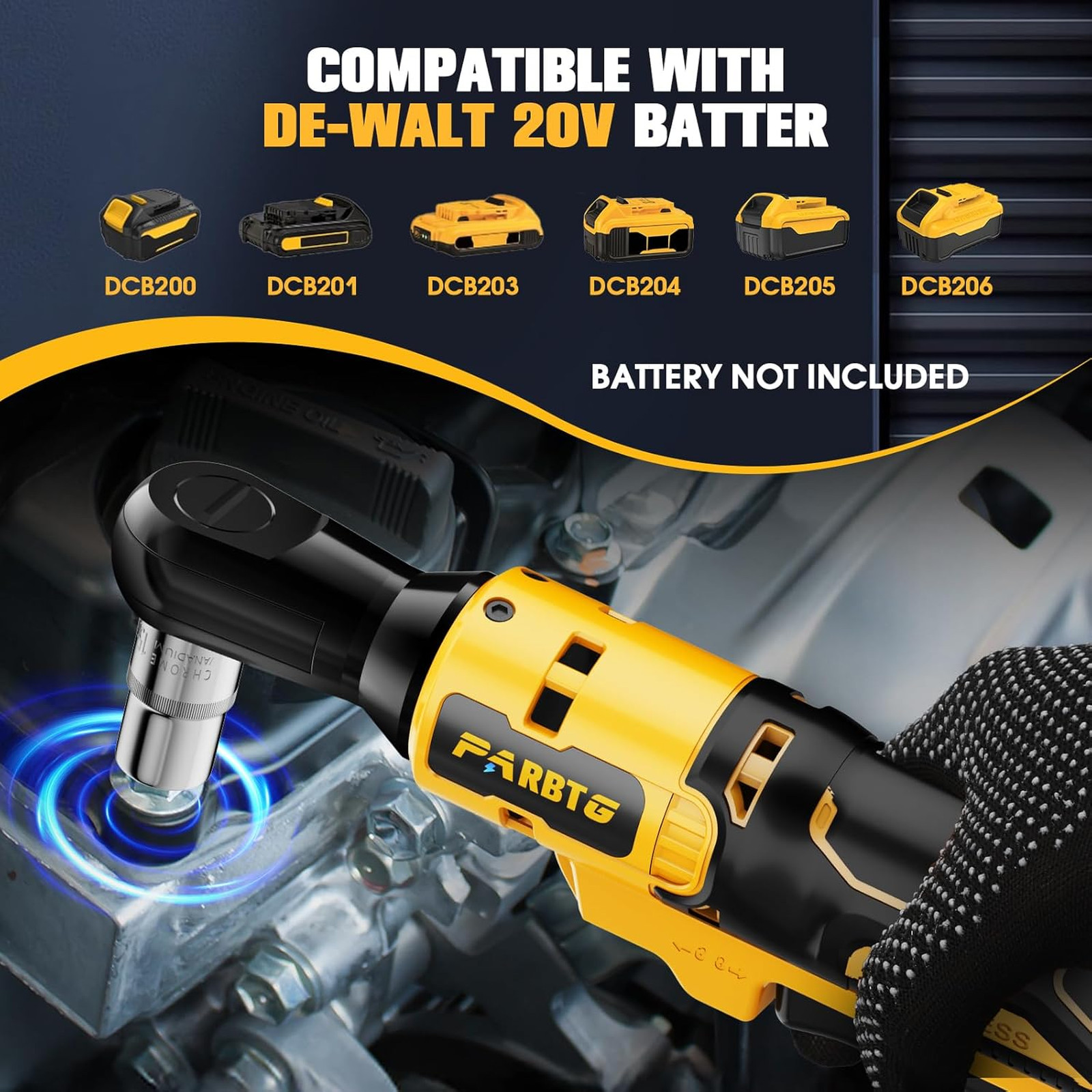 3/8 Inch Cordless Ratchet Wrench Compatible with DeWalt 20V Max Battery
