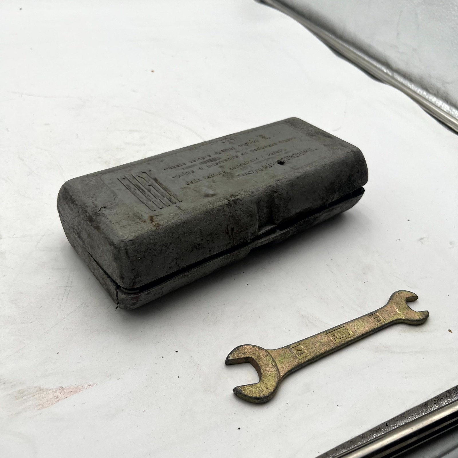 Vintage Fiat Spark Plug & Open-End Wheel Nut Wrenches Incomplete Tool Kit Box