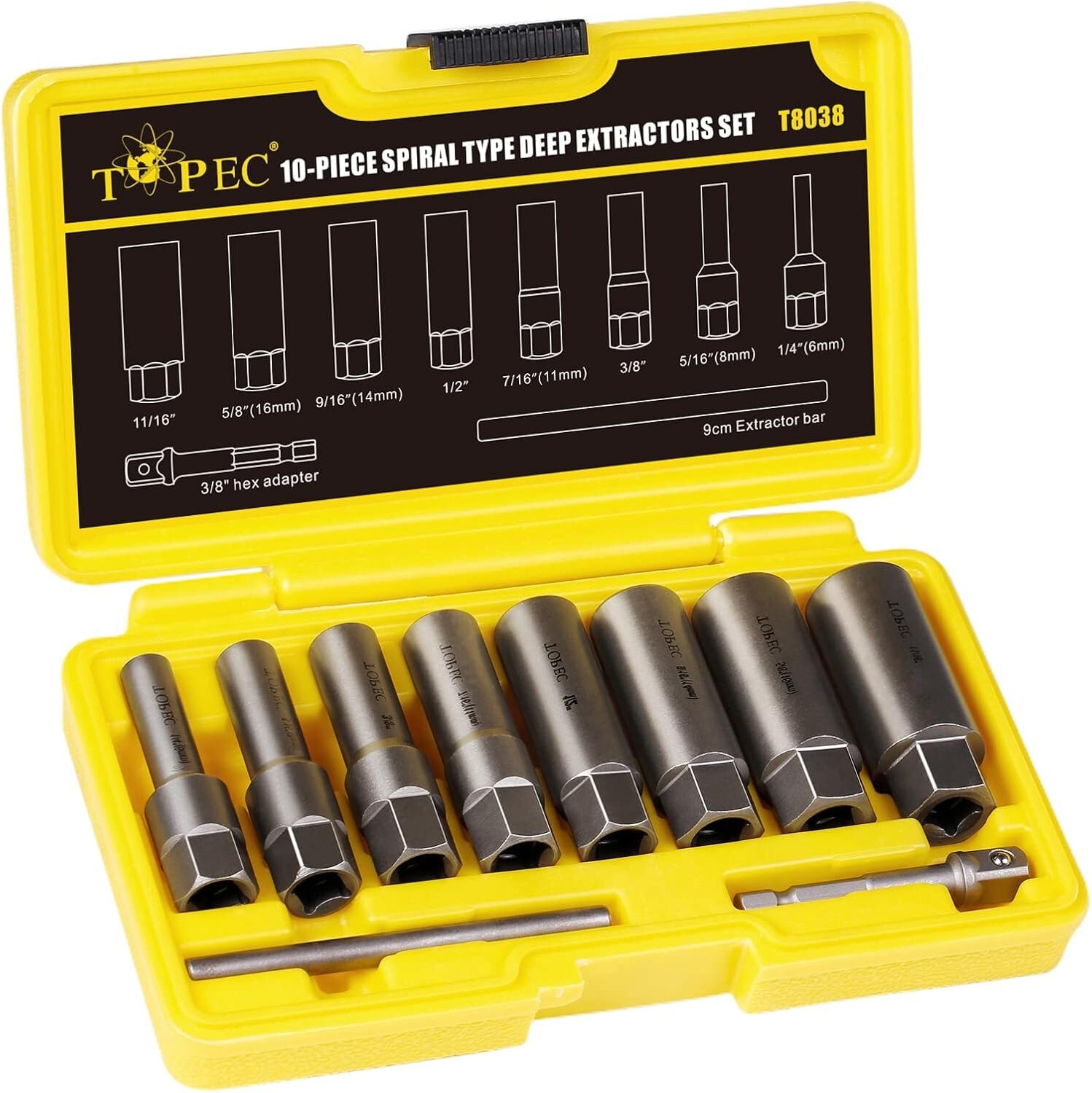 «10-Piece Spiral Type Deep Bolt Extractor Set, Spark Plug Extraction Socket «