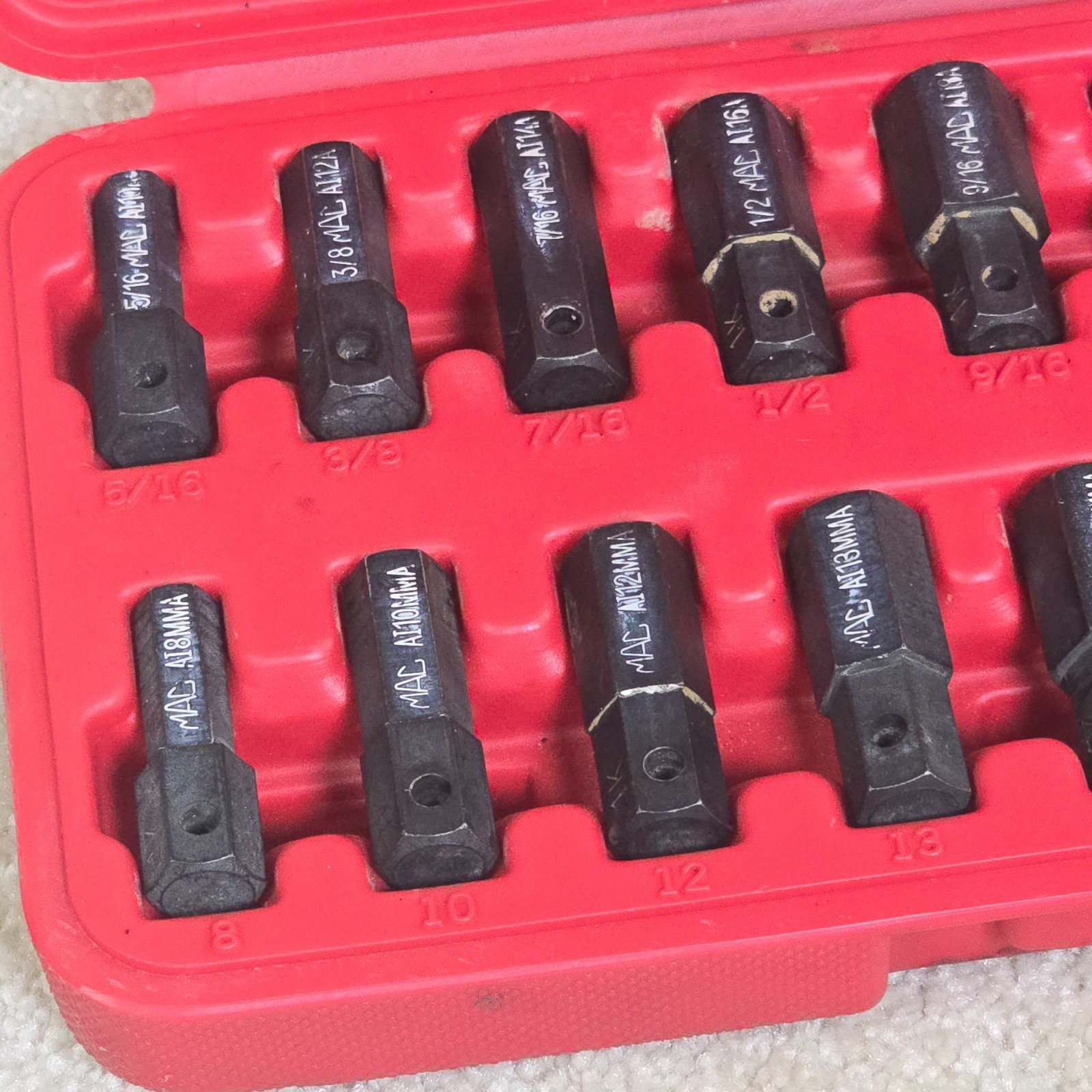 Mac Tools 16pc Hex Bit Driver Set Metric SAE SVA15B Case 8mm-19mm