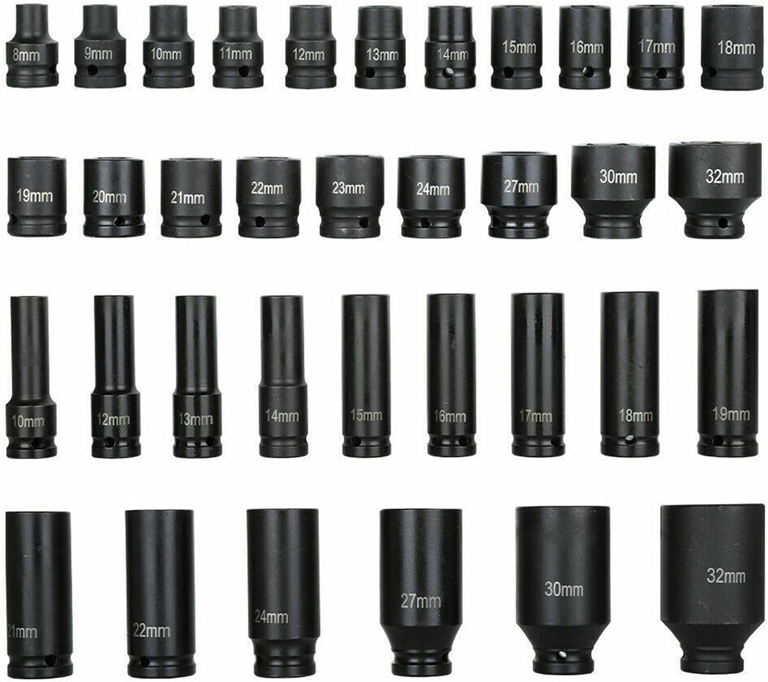 35pcs Deep Impact Socket Set 1/2″ Inch Drive 8-32mm Metric Garage Sae With Case