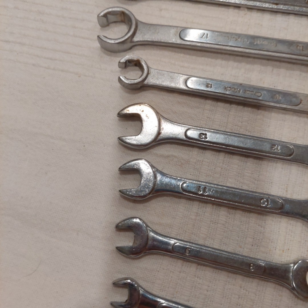 Nine Drop Forged Mixed Wrench Set 1/4in To 23mm Open End And 12 Point Box Ends
