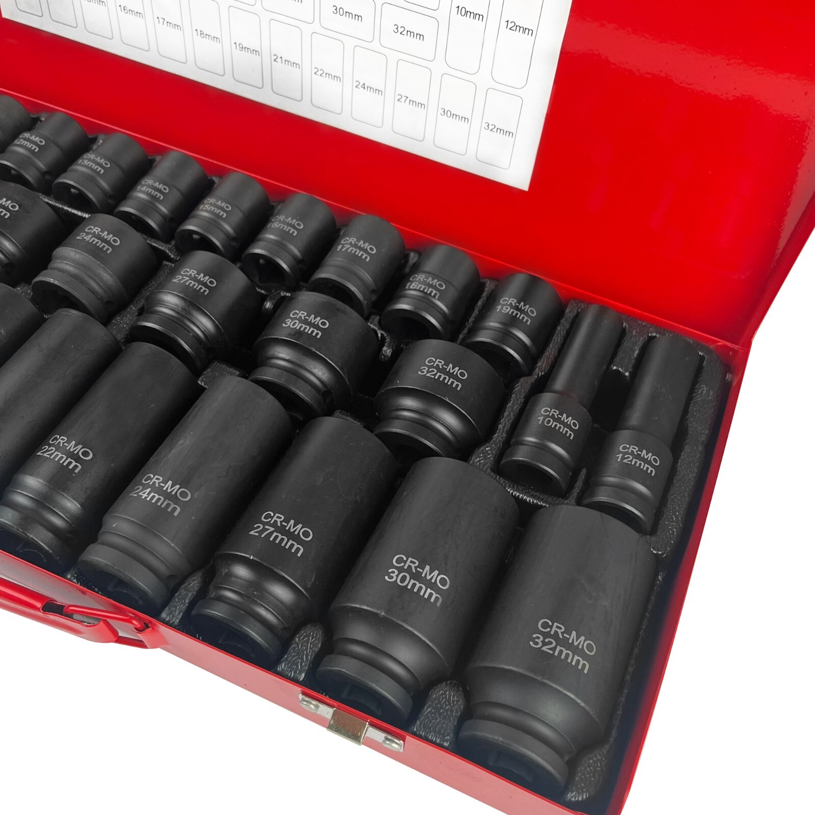 35pcs 1/2″ Sq Metric Drive Deep Impact Socket Tool Set Garage Kit 8-32mm + Case