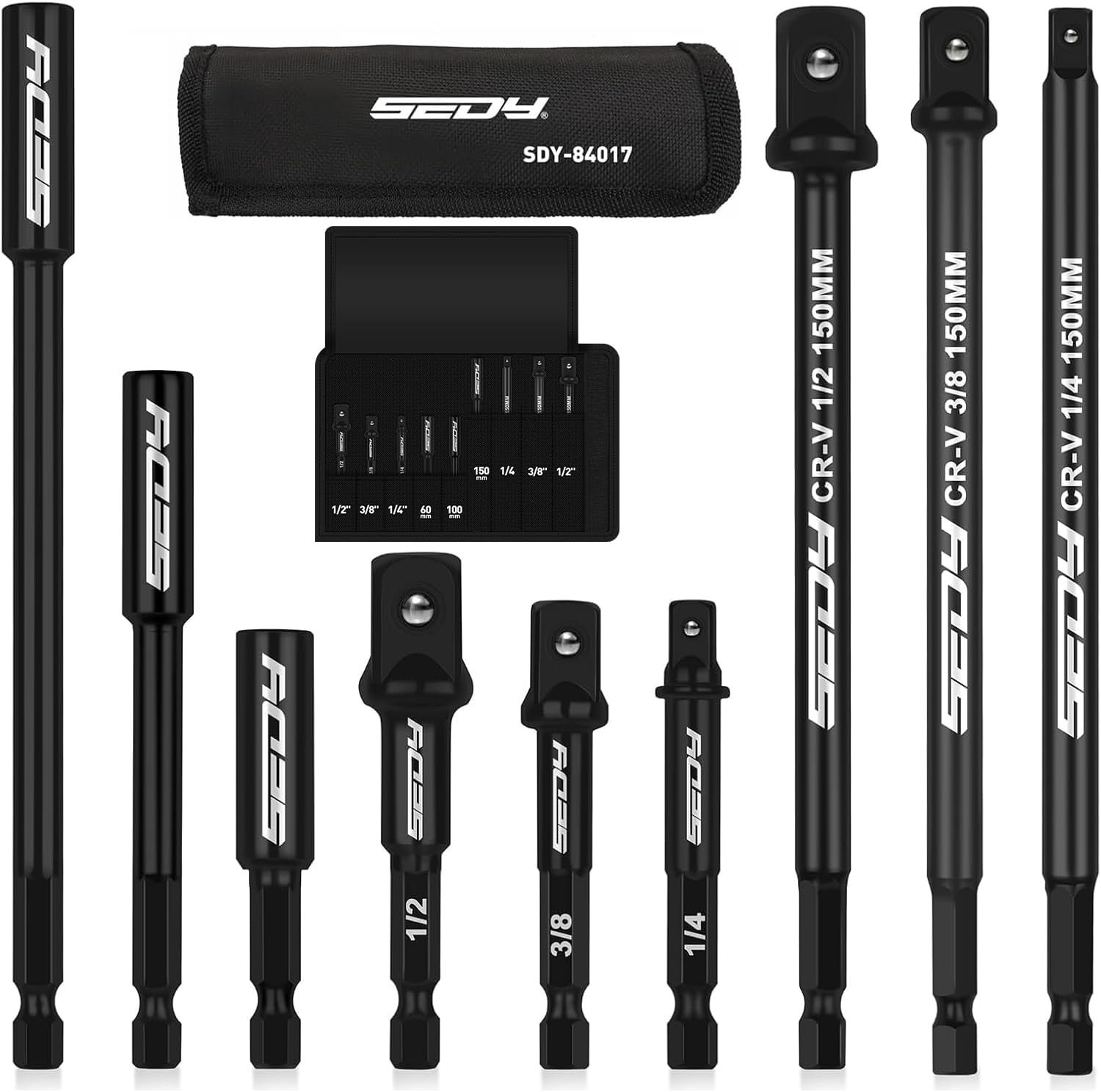 9-Piece Impact Socket Adapter Set, 1/4″ 3/8″ 1/2″ Driver Socket Adapter, Powe…