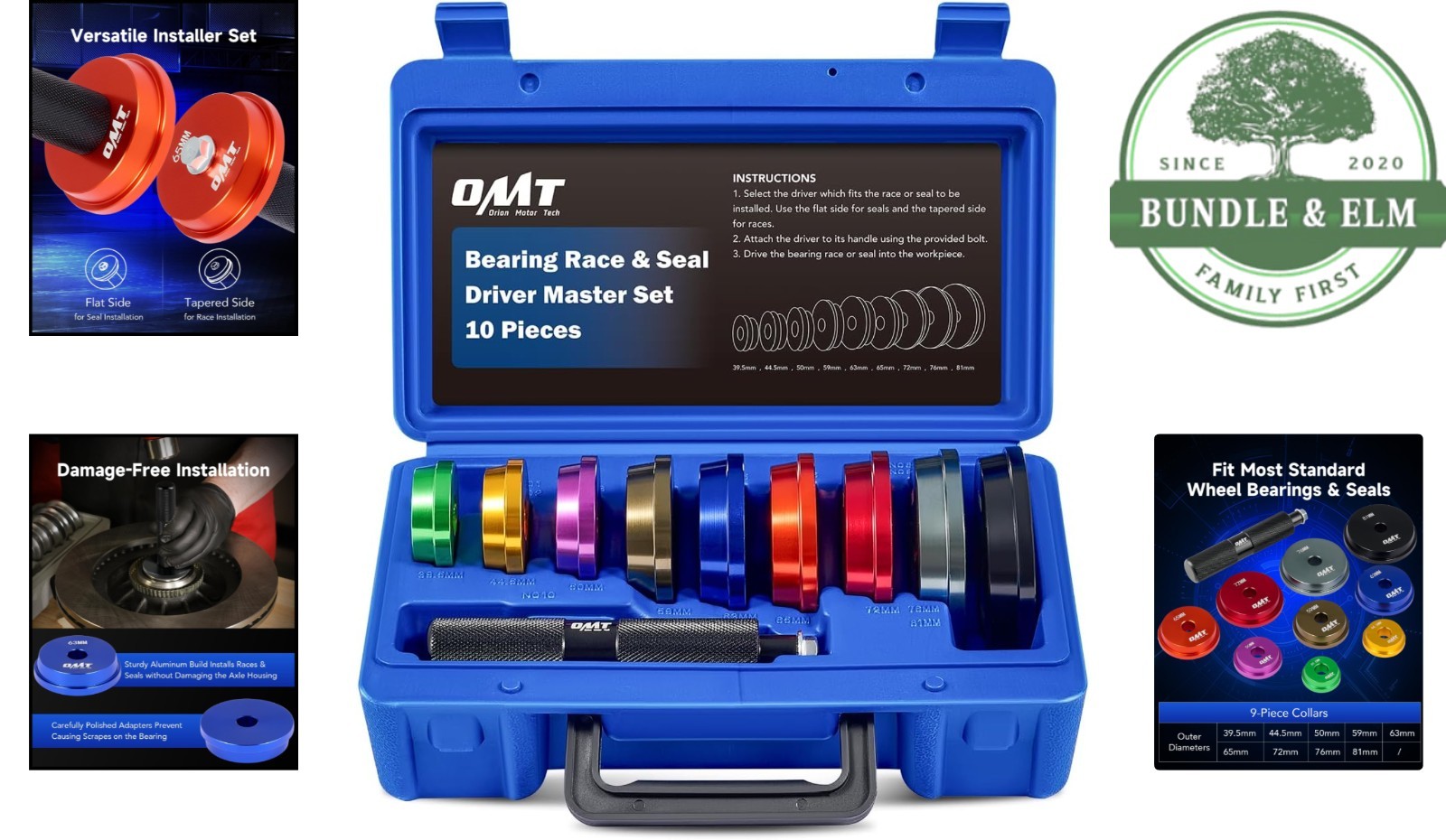 Versatile Bearing Driver Kit with Non-Slip Grip and Easy Identification