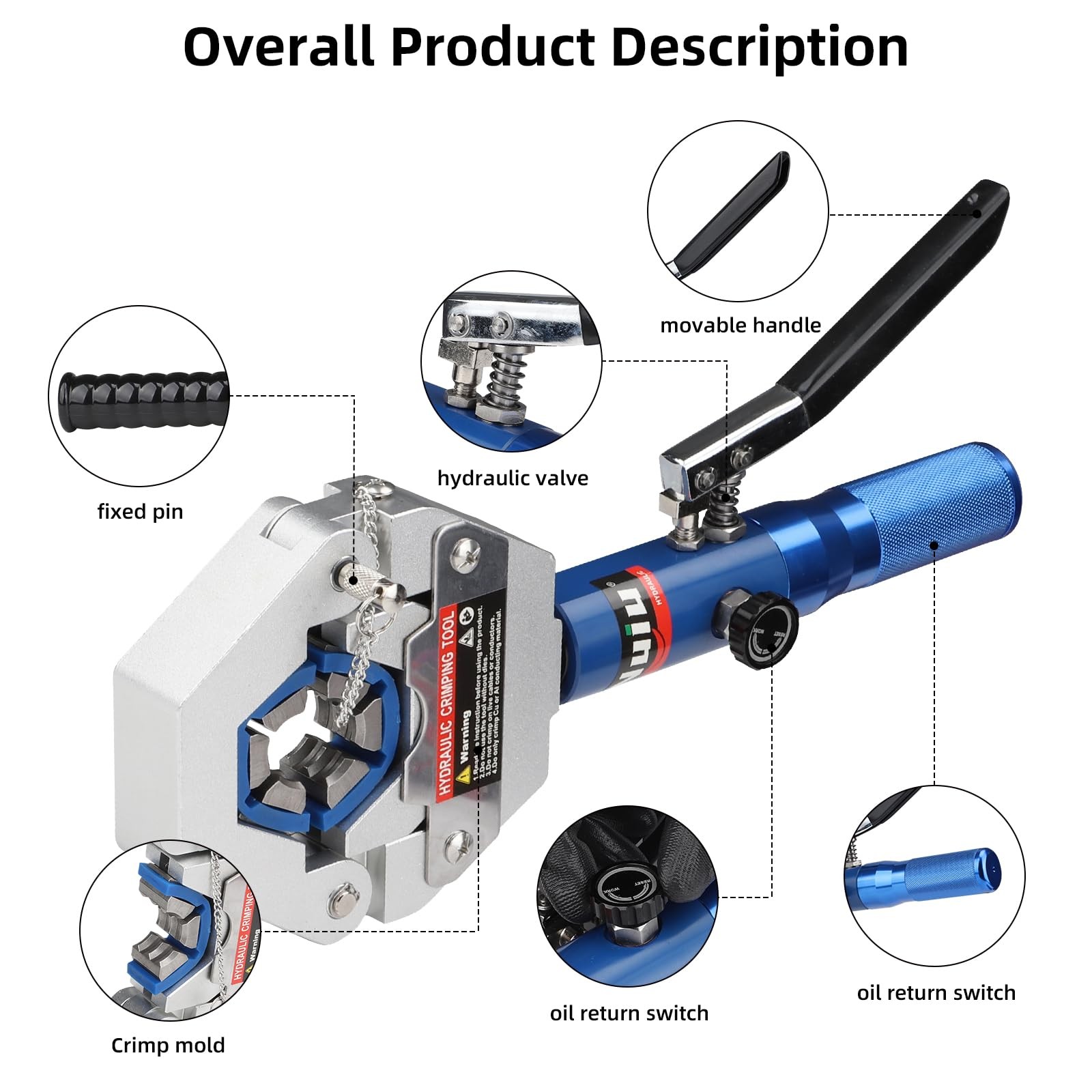 Nuiu FS-7842A Hydraulic Hose Crimper Kit – 8T 17 inches x 12.6 inches, Blue