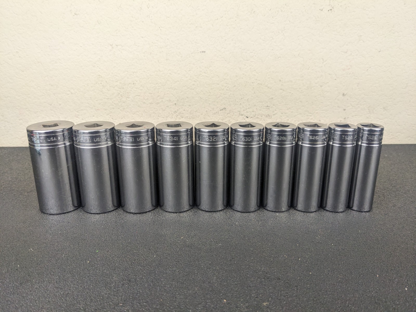 #af708 Snap On Tools NEW 1/2″ Drive Deep Socket Set SAE Chrome 6 Point 1-1/4″