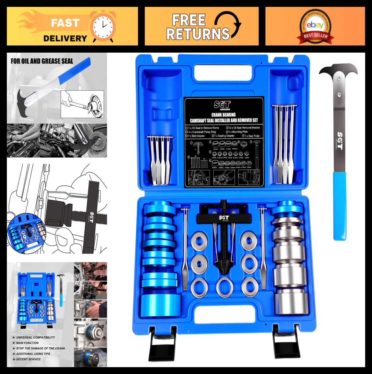 33pcs Crank Bearing Camshaft Seal Installer & Remover Set, Engine Repair Tool Ki