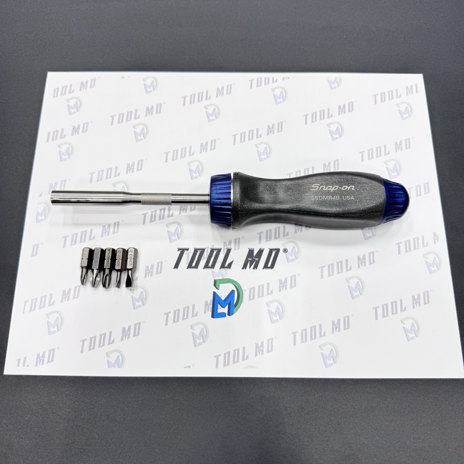 Snap-on Tools USA NEW DARK TITANIUM & POWER BLUE Ratcheting Screwdriver SSDMR4B