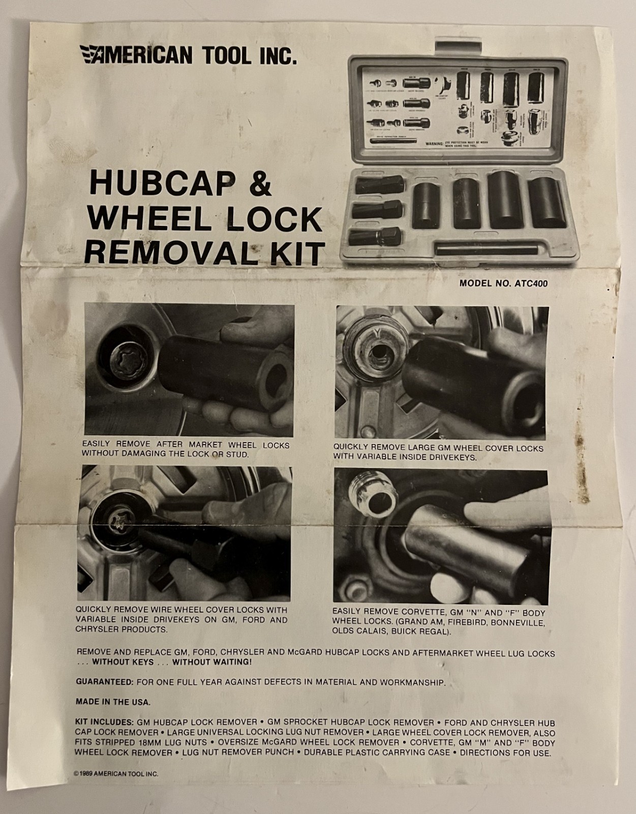 Custom Hubcap & Wheel Lock Removal Kit ATC400 American Tool Co. USA!