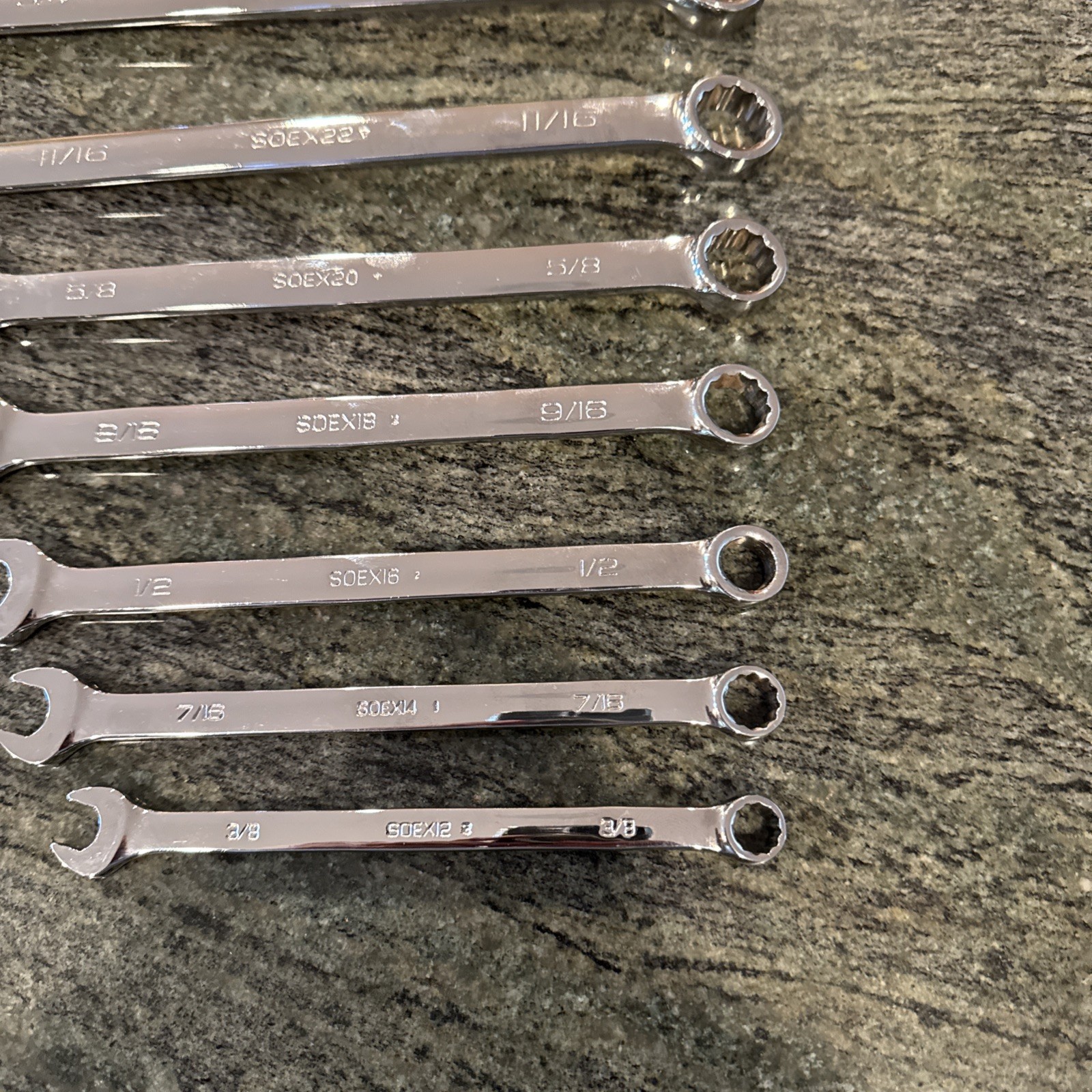 snap on soex707 7 pc 12 point sae flank drive plus combination wrench set new