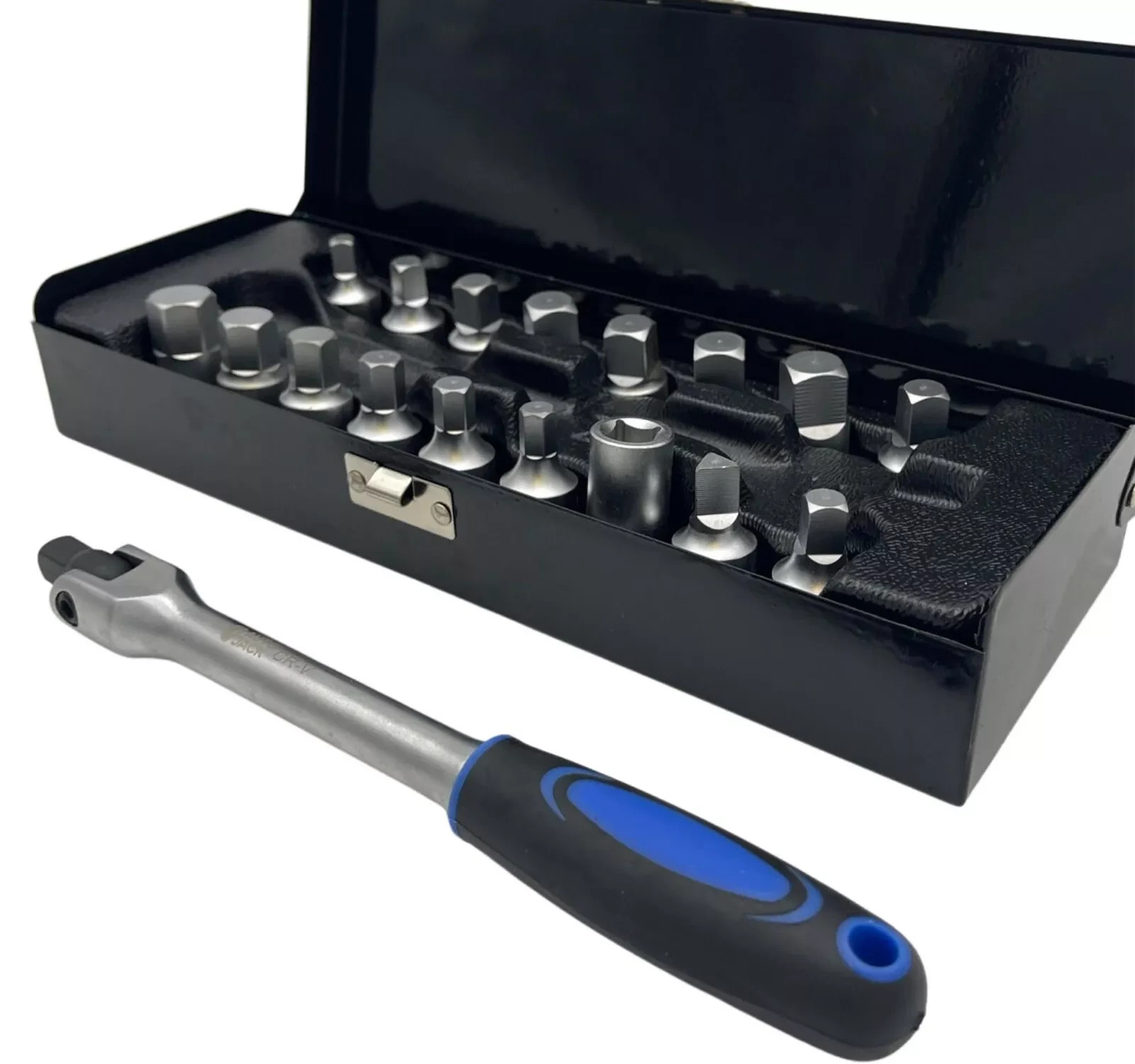 Sump Plug Key Set 18pc 3/8″ Drive Hex Square Triangle Oil Drain Tool Kit Case