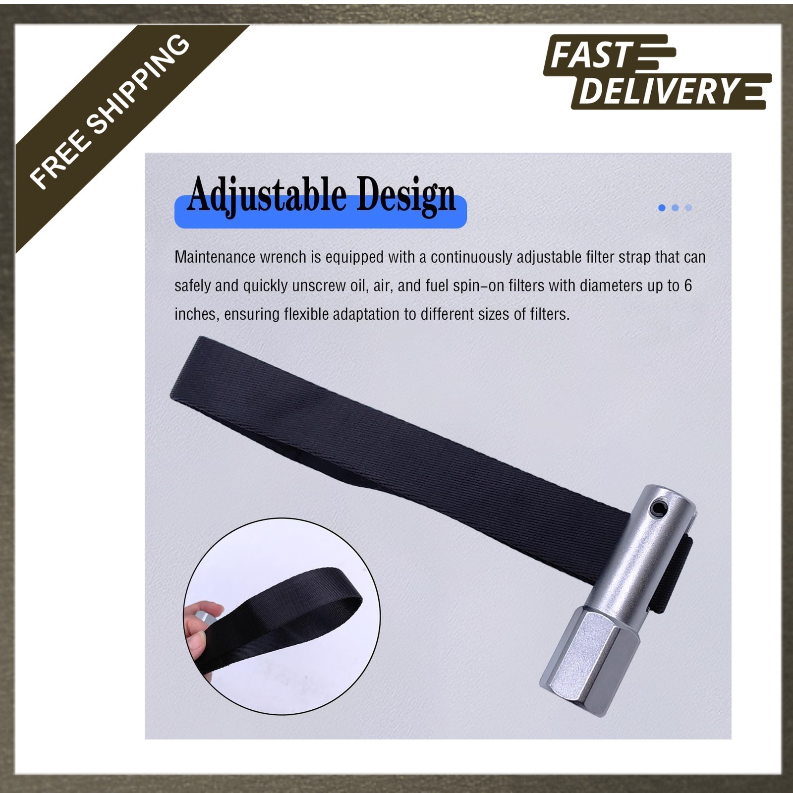 1/2 inch Drive Oil Filter Strap Wrench Adjustable Nylon Filter Removal Tool for