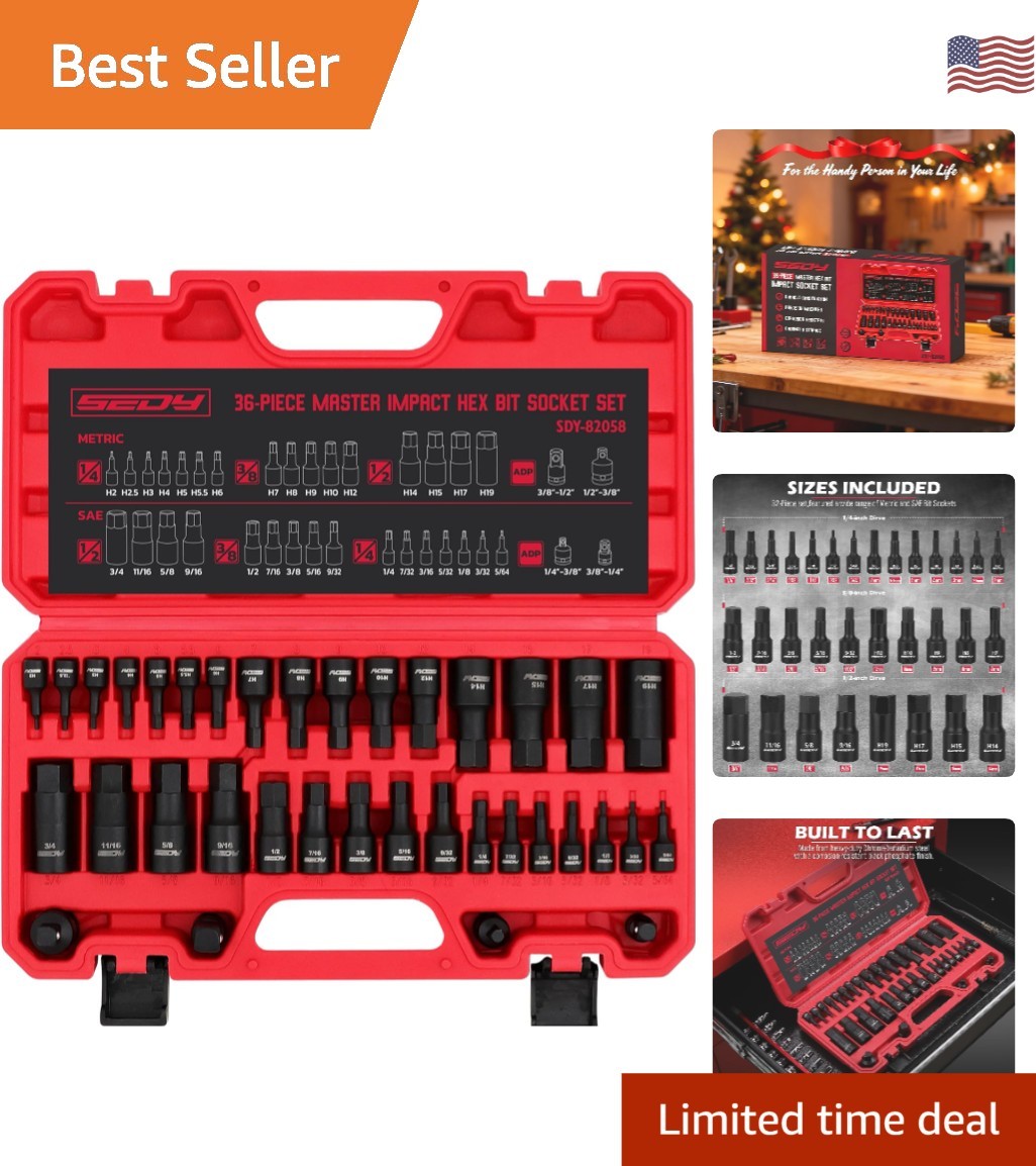 Durable 36-Piece Allen Impact Socket Set – Complete with Storage Case & Adapters