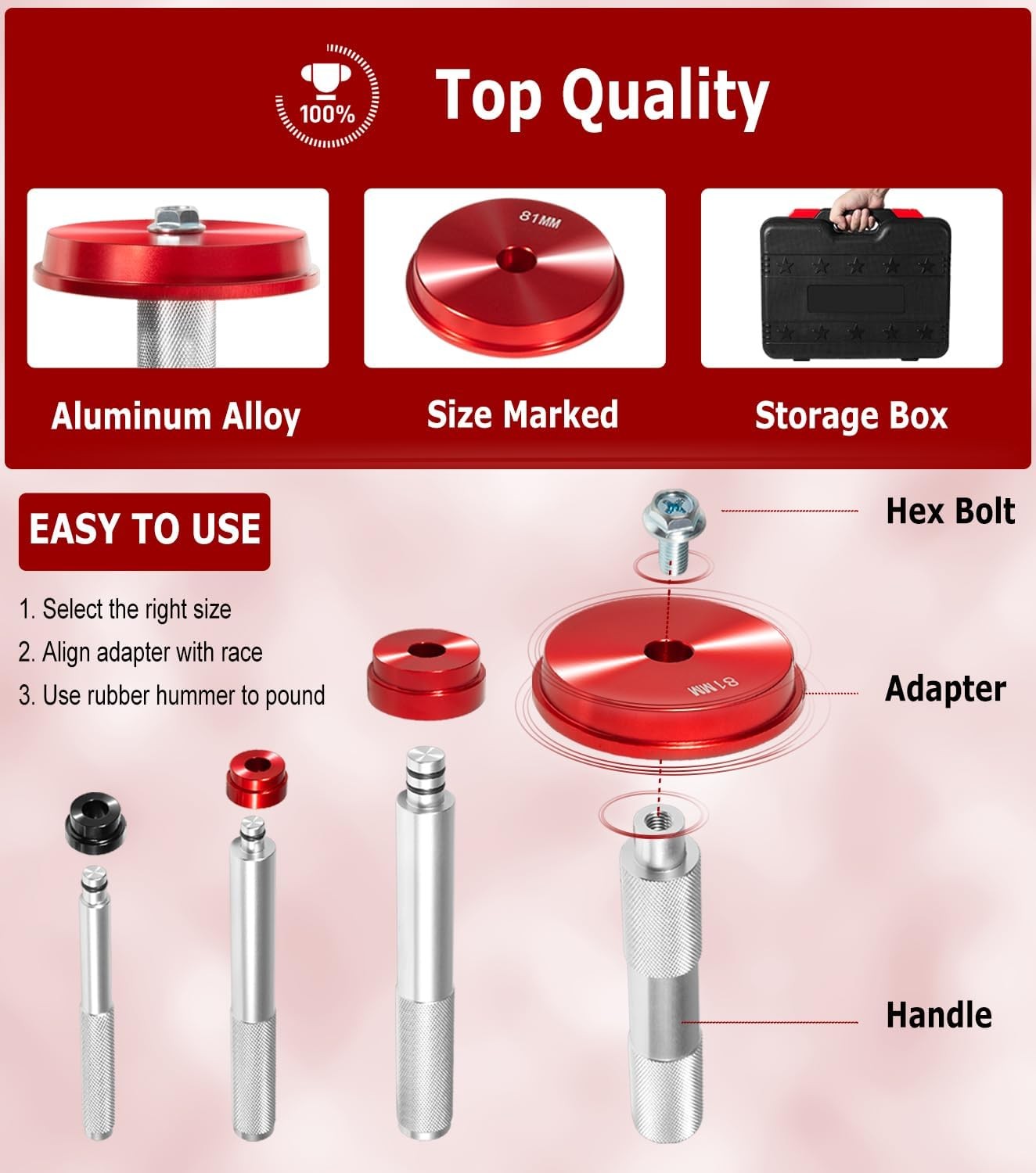 43pcs Wheel Bearing Press Kit, Bearing Race & Seal Driver Set for Most Vehicles