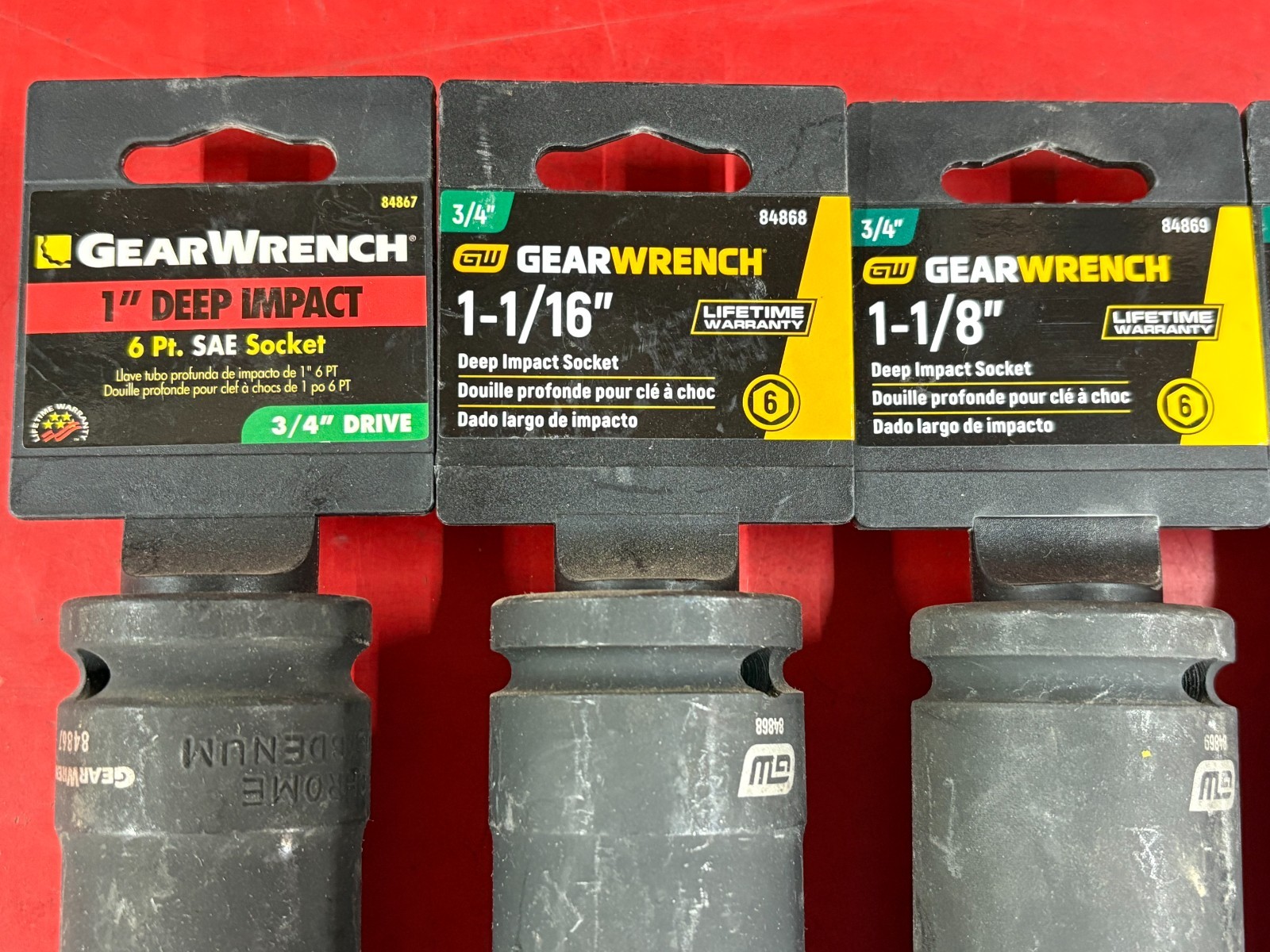 LOT OF (9) GEARWRENCH 3/4″ DRIVE DEEP IMPACT SOCKET SET 6 POINT SIZES 1″-1-1/2″