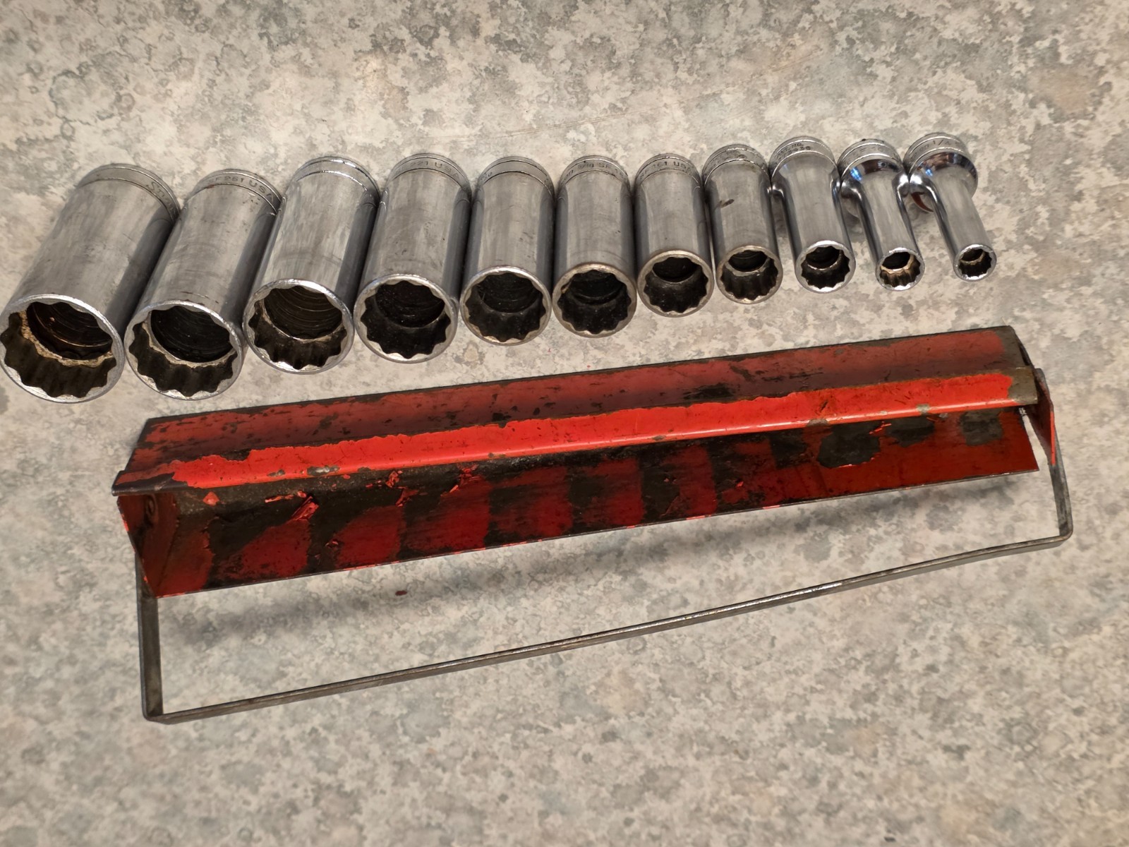 13Pc Snap On Underline DEEP SAE 1/4″-7/8 Socket Set Lot 12-PT 3/8” Drive w/Rack