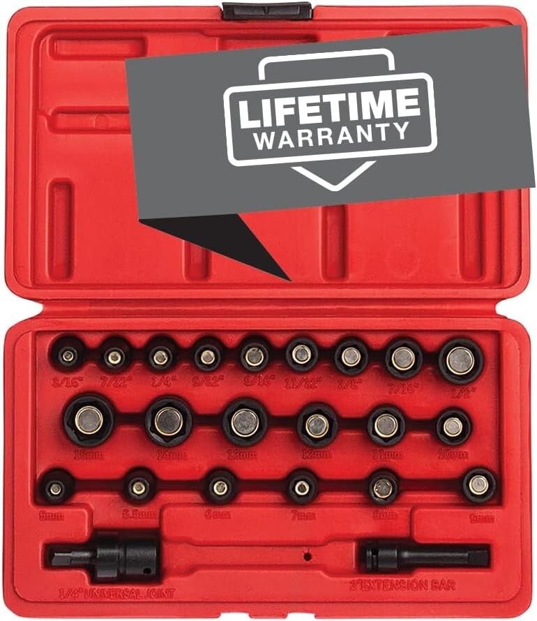 Sunex 1818, 1/4 Inch Drive Master Magnetic Socket Set, 23-Piece, SAE/Metric,