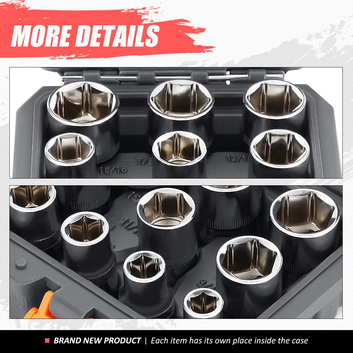 10Pcs 1/2-Inch Chrome Vanadium Steel Drive SAE Impact Socket Set w/Storage Case